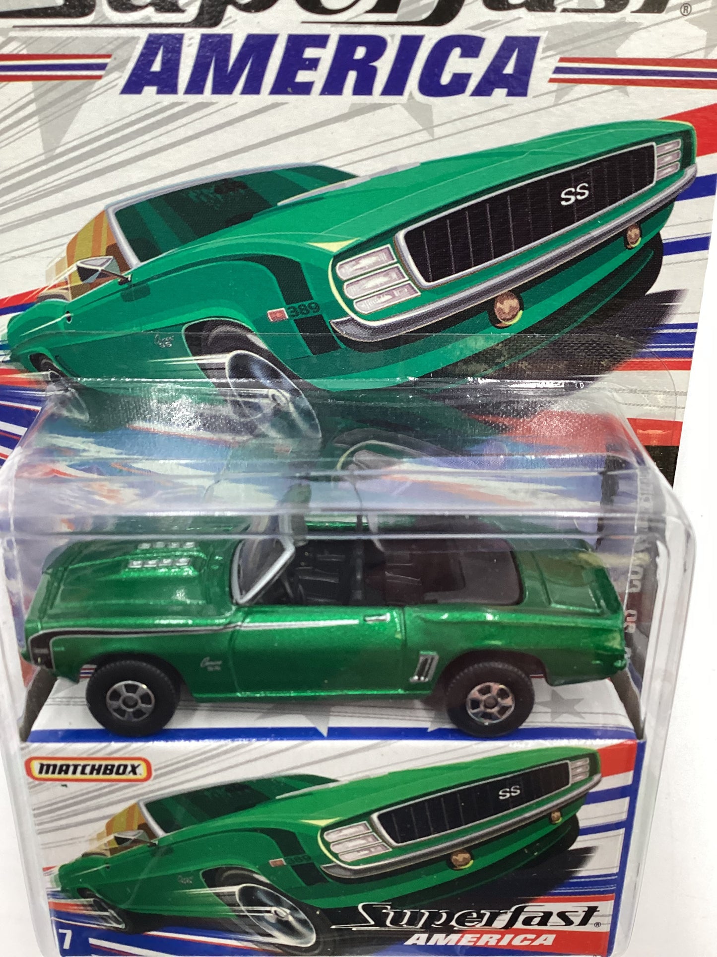 Matchbox Superfast America #7 1969 Chevrolet Camaro SS Convertible Green 174F