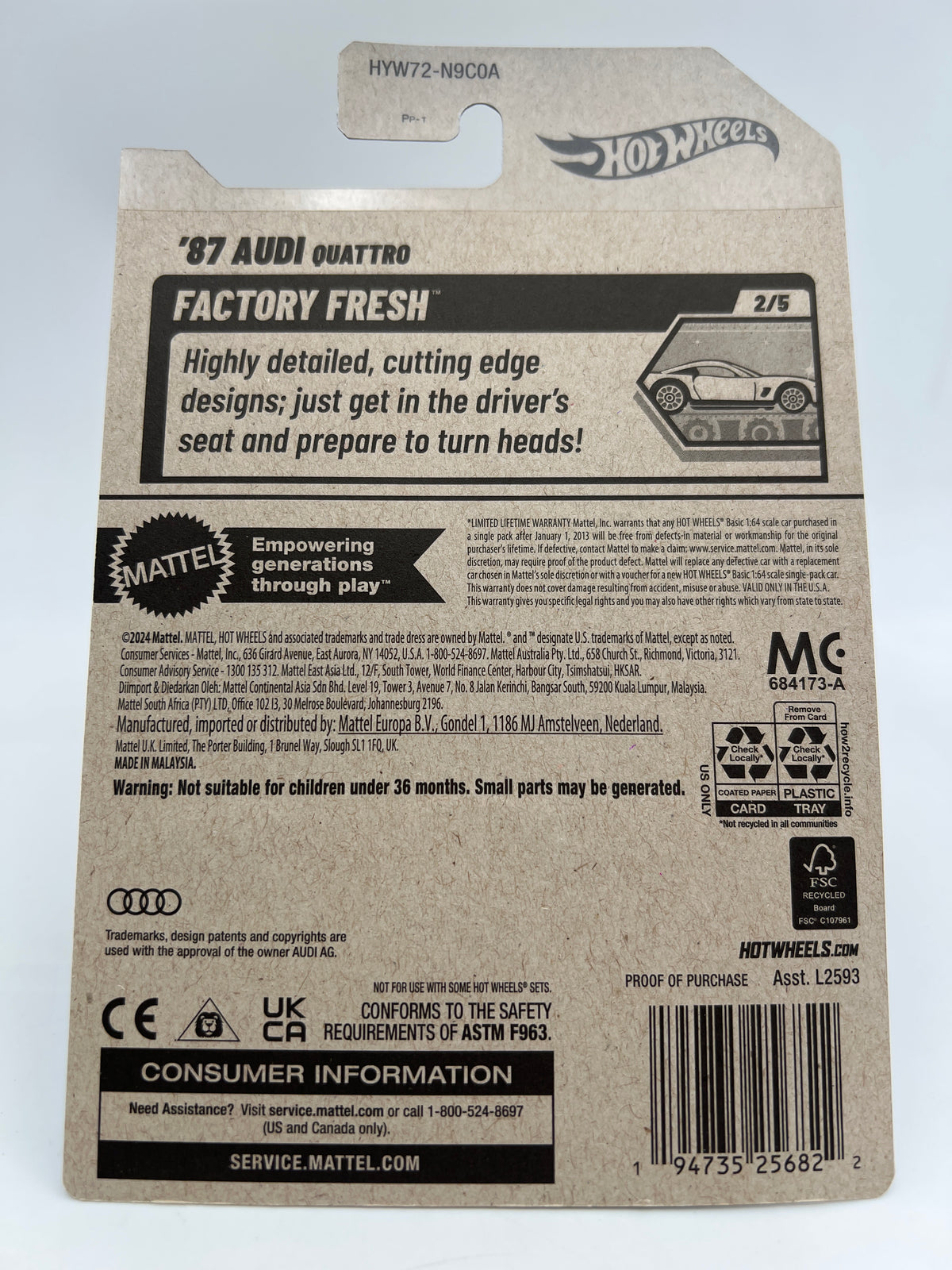 2025 Hot Wheels Factory Sealed Super Treasure Hunt & Mainline #16 87 Audi Quattro W/Protector