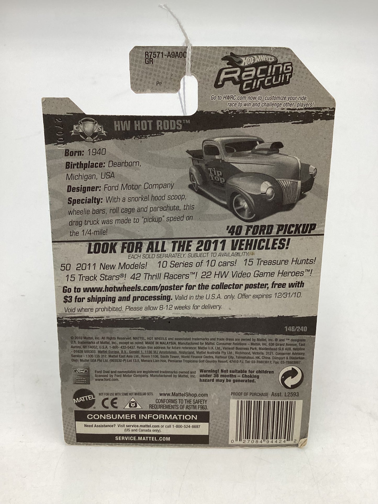 2011 Hot Wheels #146 ‘40 Ford Pickup 20A