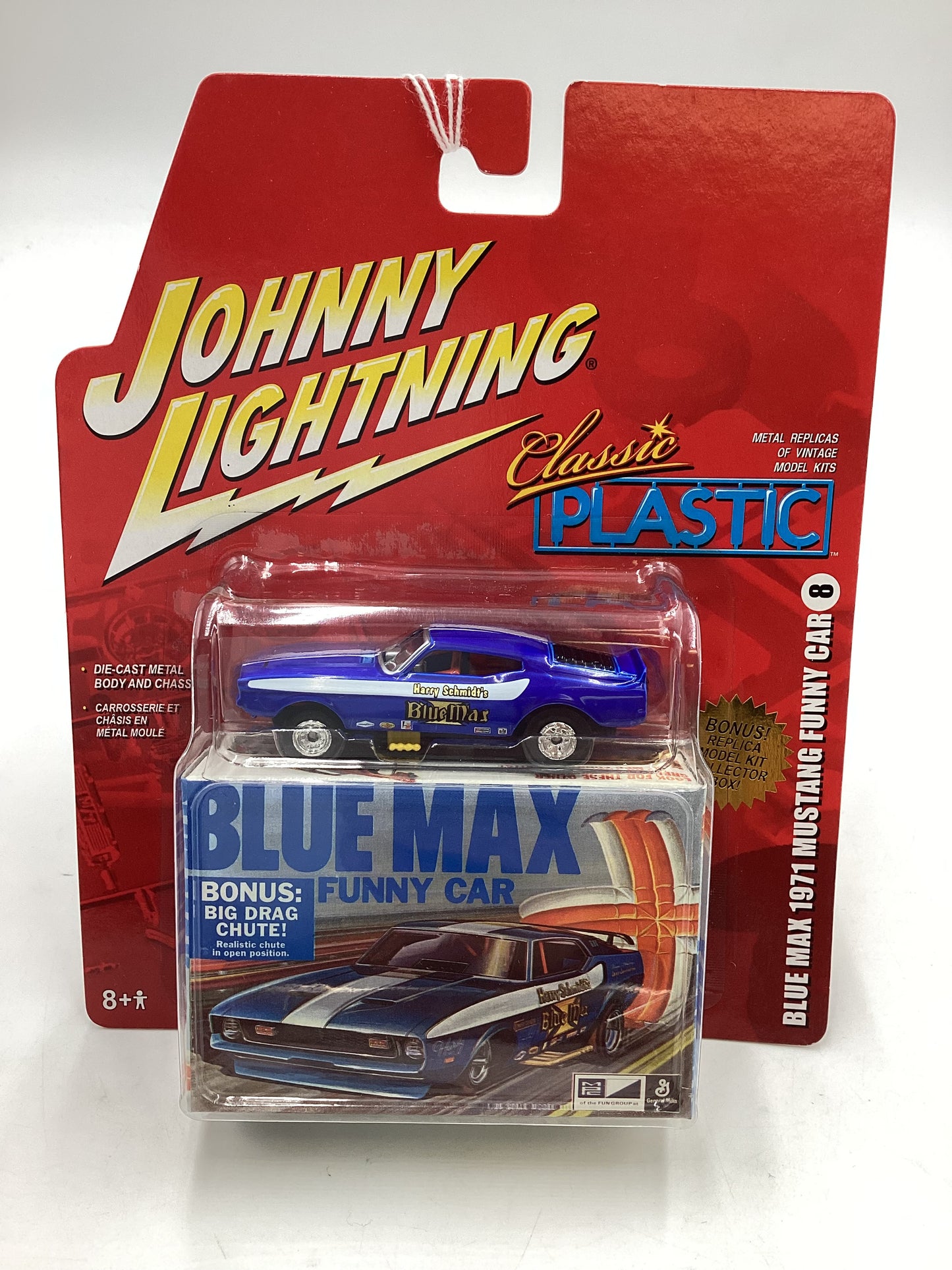 Johnny lightning Classic Plastic #8 Blue Max 71 Mustang Funny Car 231D