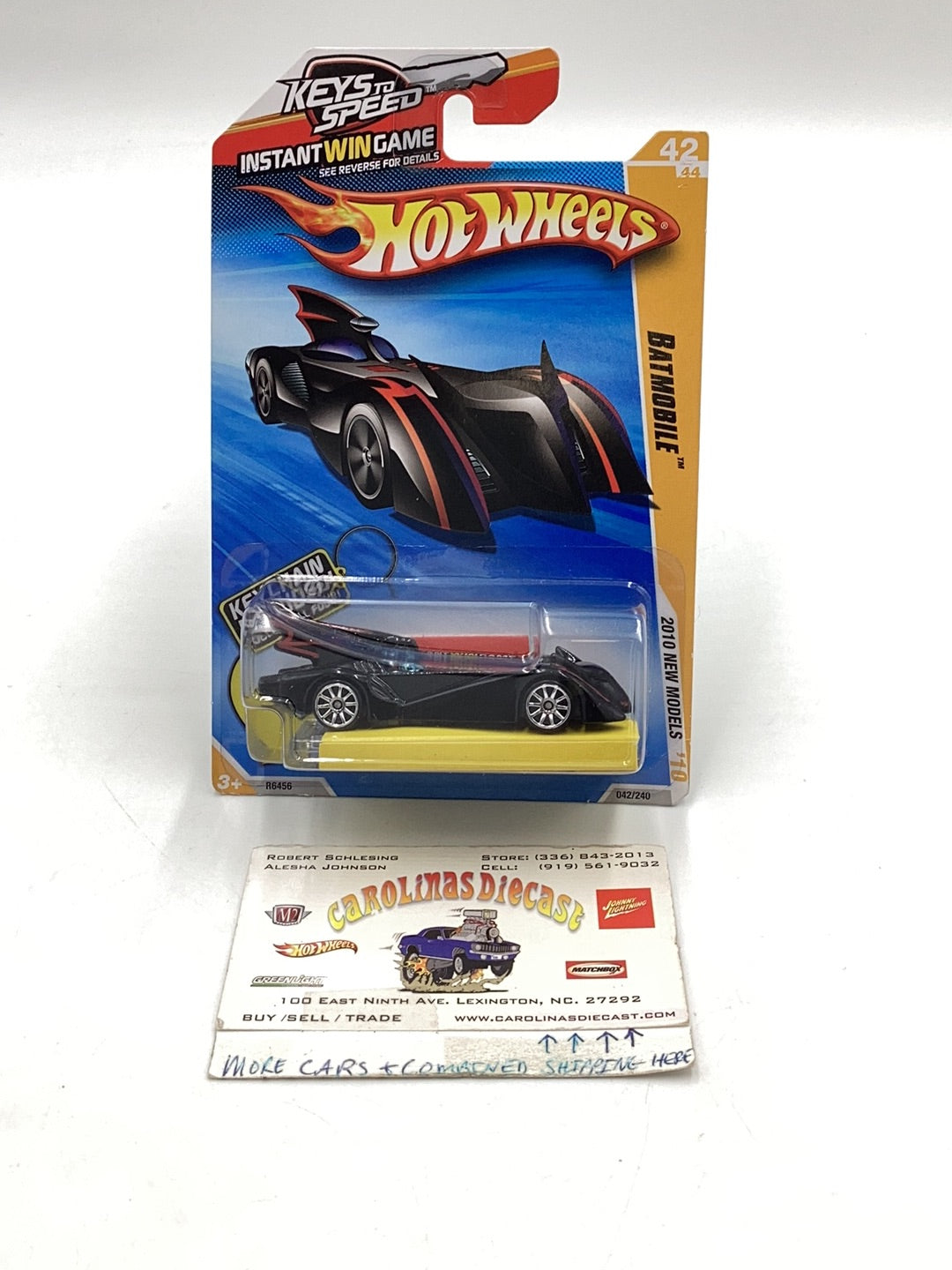 2010 hot wheels #42 Batmobile keys to speed card back W/ Bone Shaker Keychain
