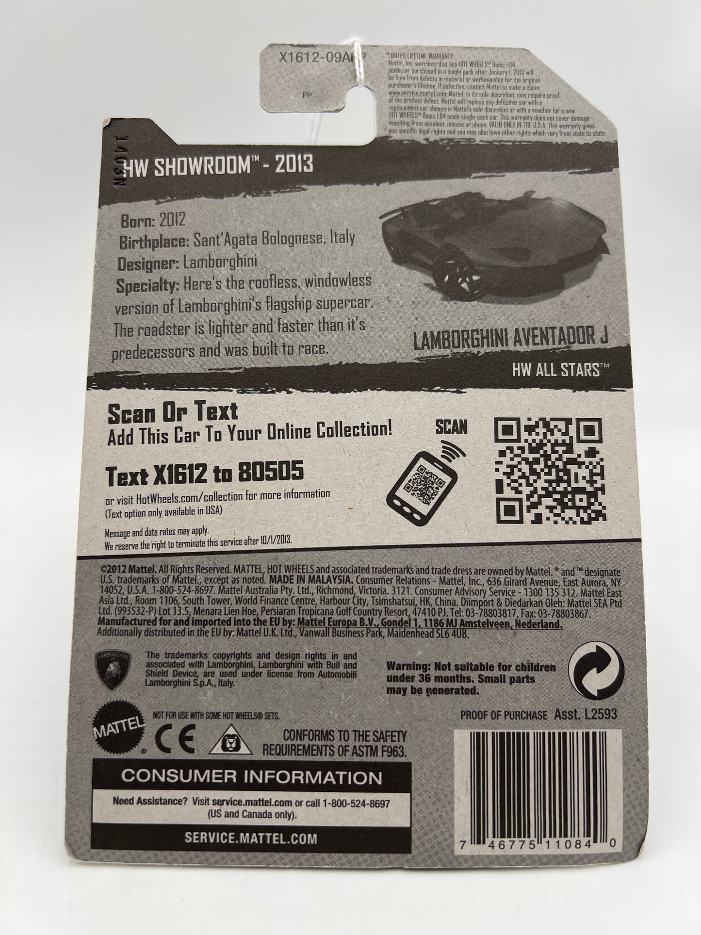 2013 Hot Wheels Showroom #180 Lamborghini Aventador J Red 102C