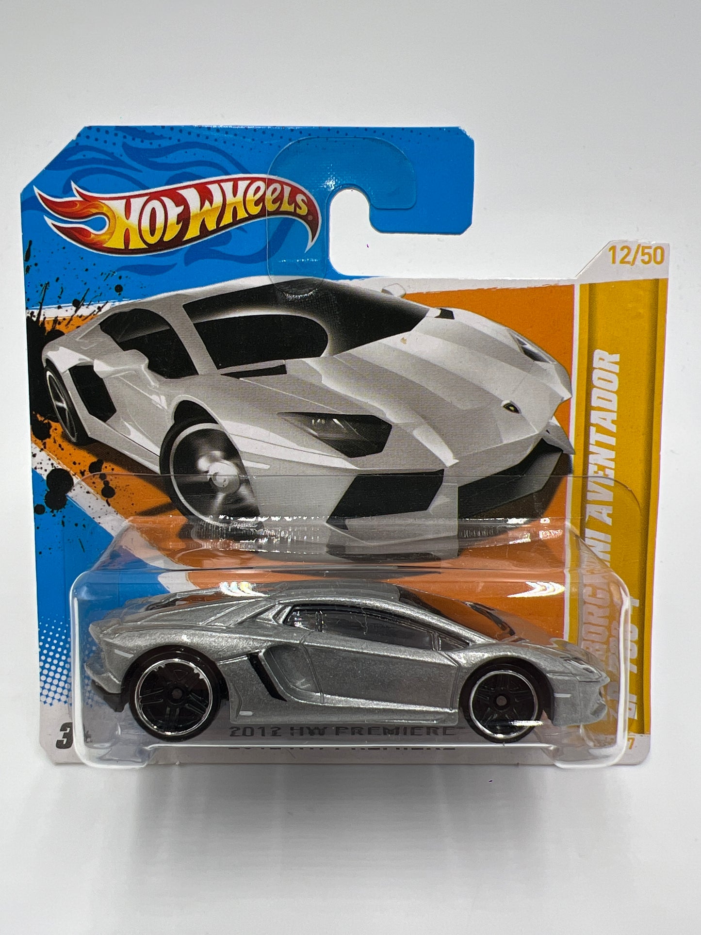 2012 Hot Wheels Short Card Premiere #12 Lamborghini Aventador LP 700-4 Silver W/Protector 2