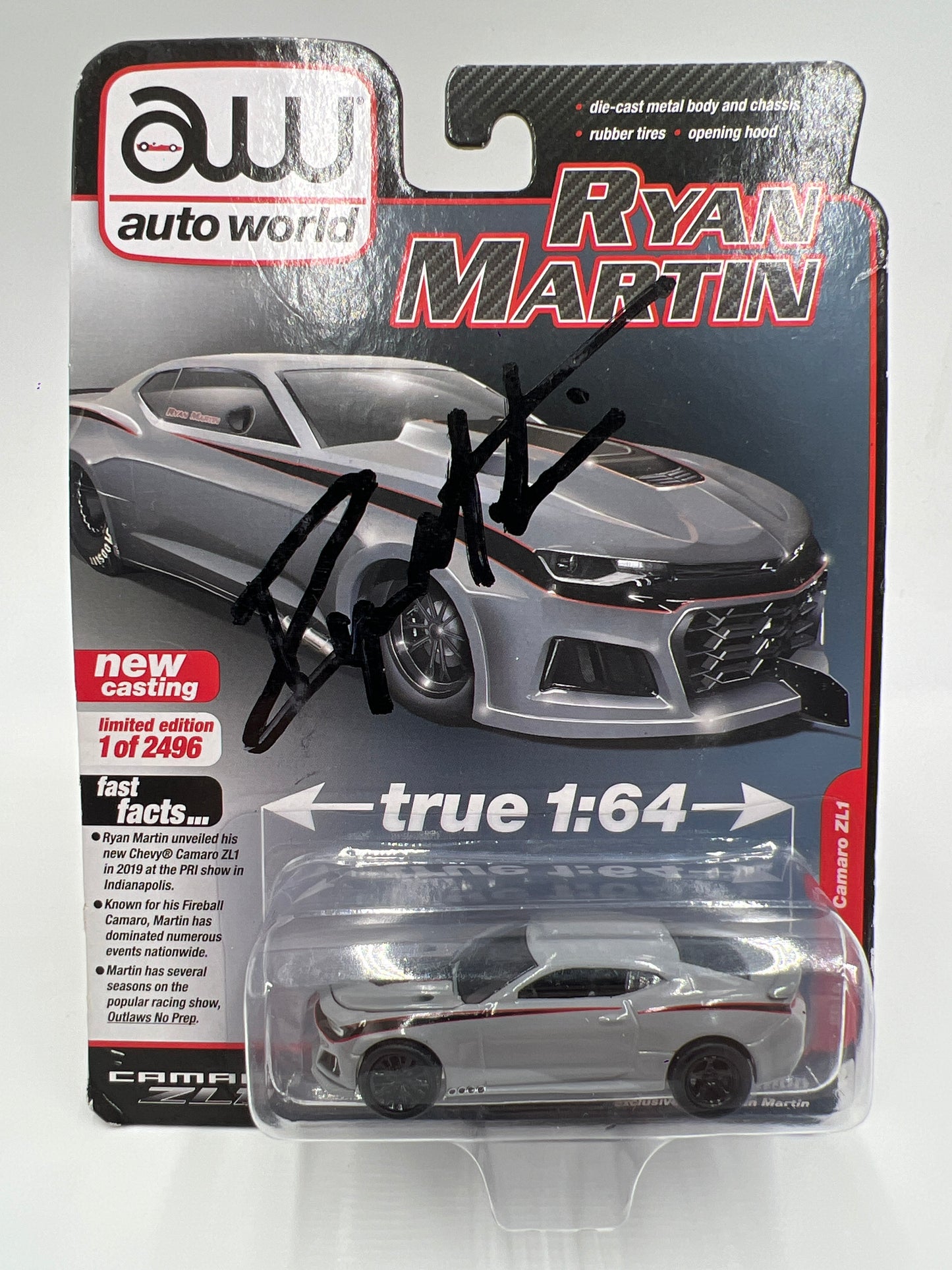 Auto World Special Edition SIGNED Ryan Martin 2018 Chevy Camaro ZL1 Gray W/Protector