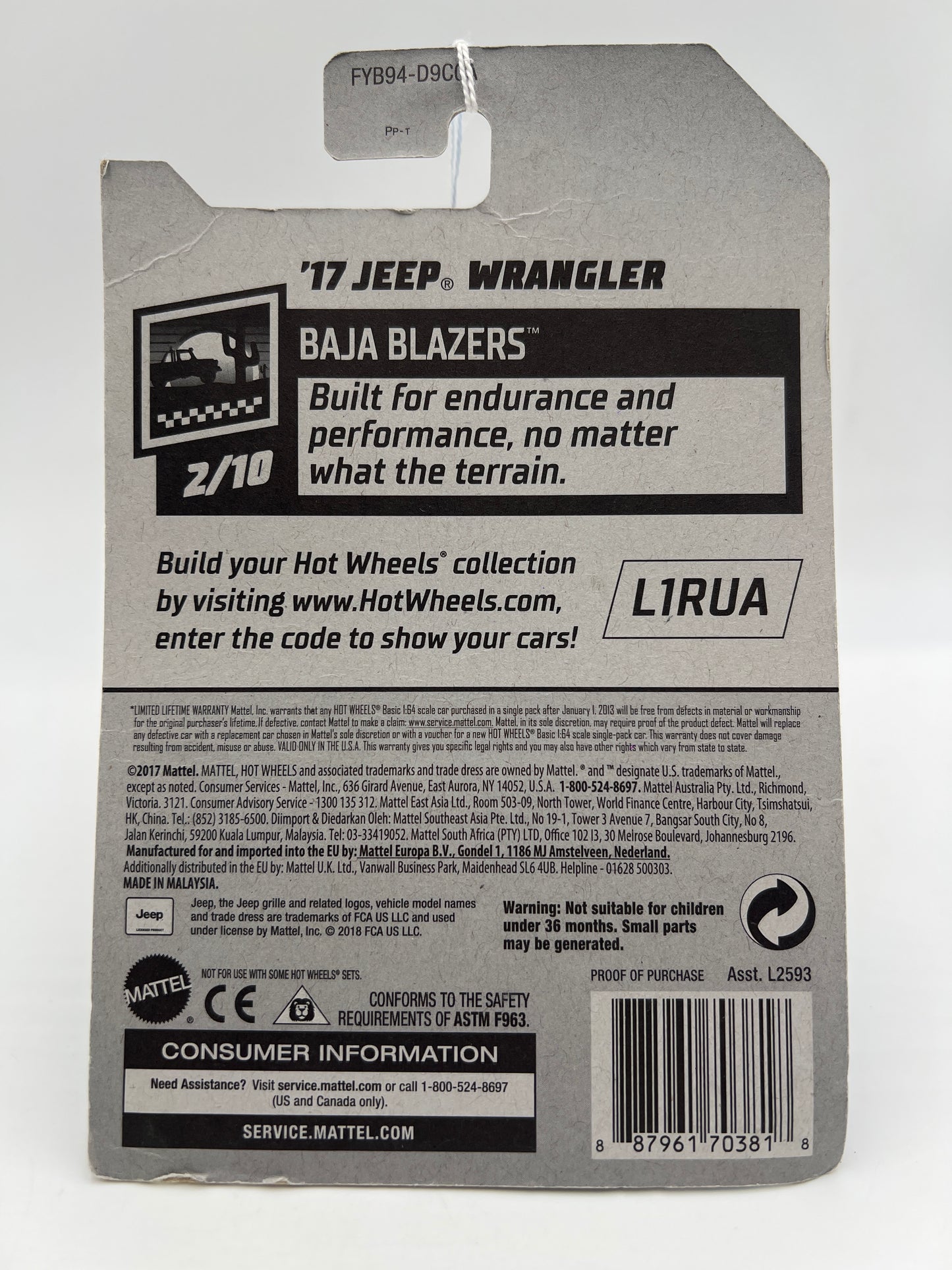2019 Hot Wheels Baja Blazers #13 17 Jeep Wrangler Blue 41B