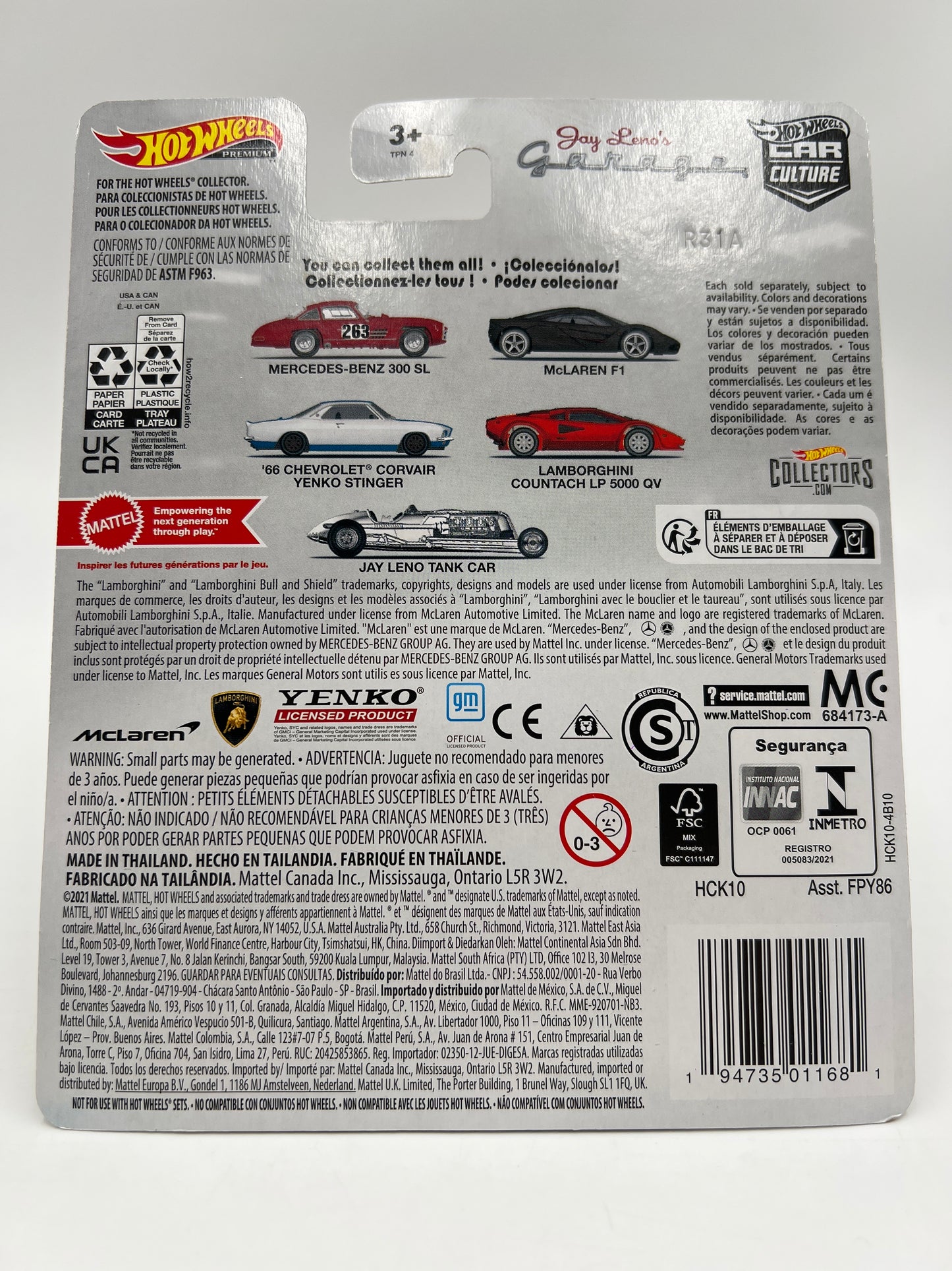 Hot Wheels Premium Car Culture CHASE Jay Lenos Garage #0 Lamborghini Countach LP 5000 QV Black W/Protector