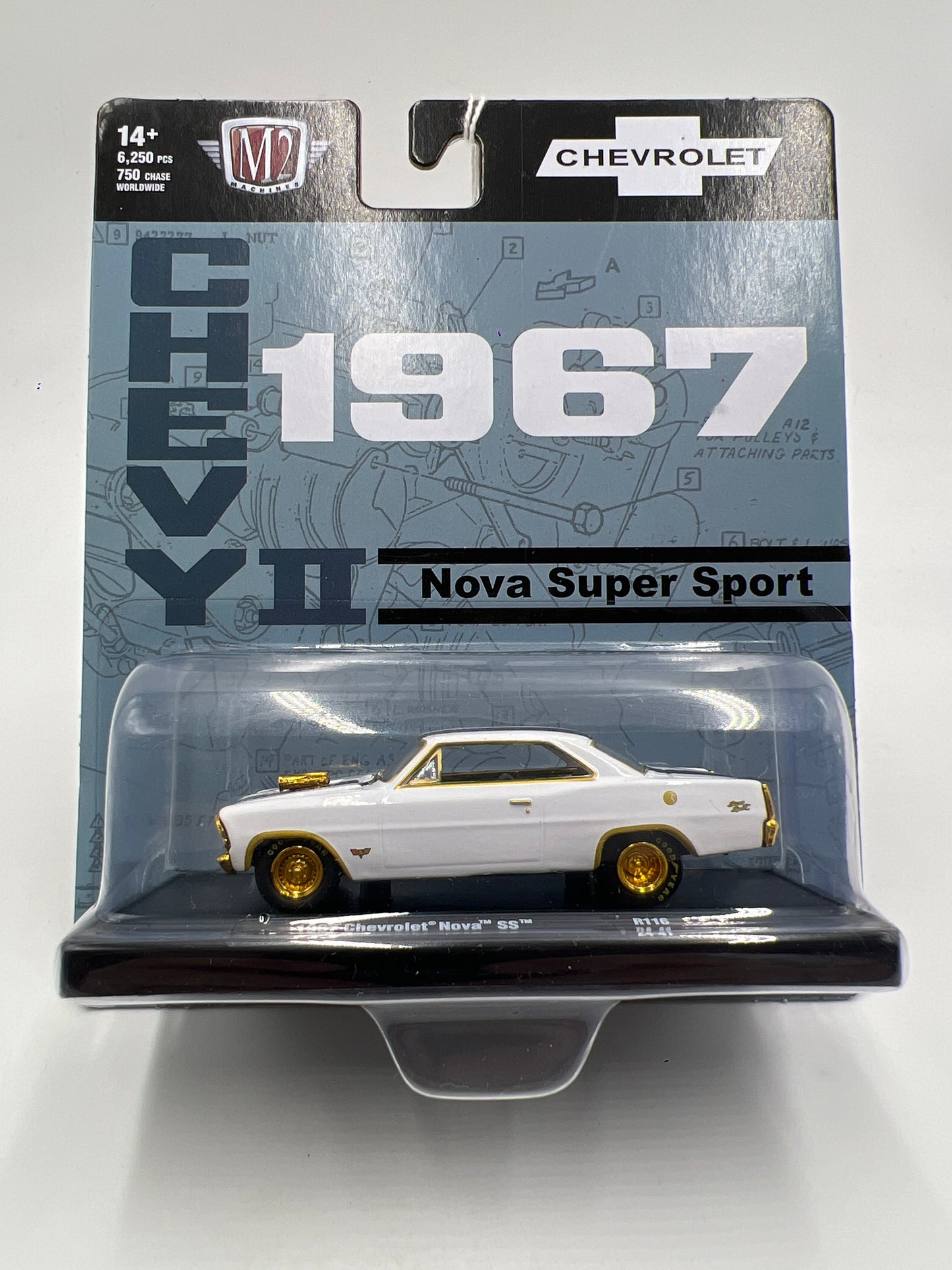 M2 Machines Auto-Drivers CHASE 1967 Chevrolet Nova SS White R116 Cracked Blister
