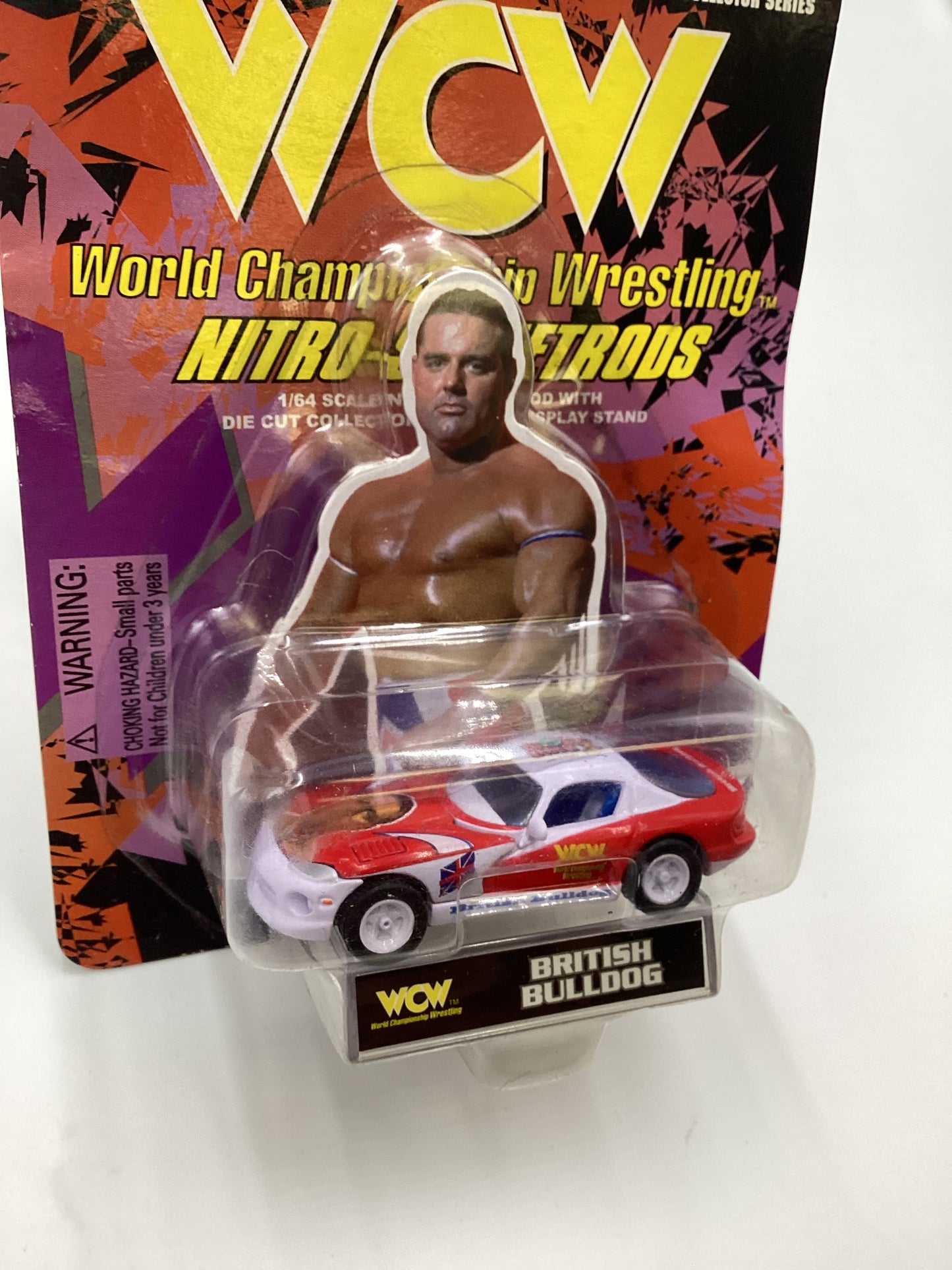 Racing Champions WCW Nitro Streetrods British Bulldog 96 Viper GTS White/Red *Cracked Blister* SR