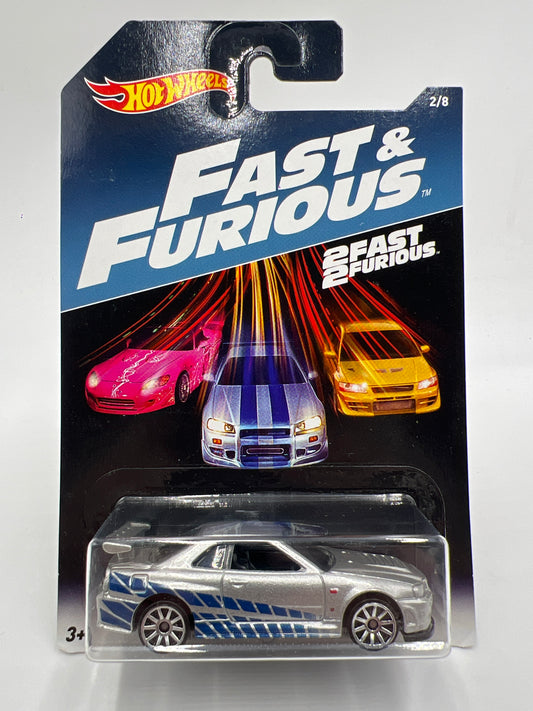 Hot Wheels Fast and Furious #2 Nissan Skyline GT-R R34 Silver W/Protector