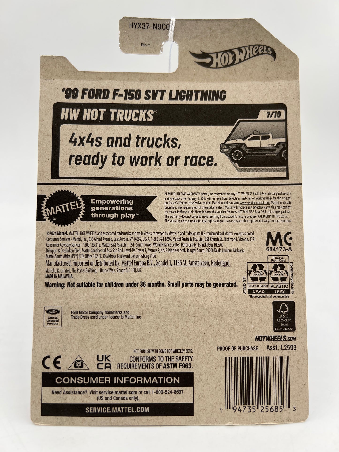 2025 Hot Wheels D Case #94 99 Ford F-150 SVT Lightning Black 32G