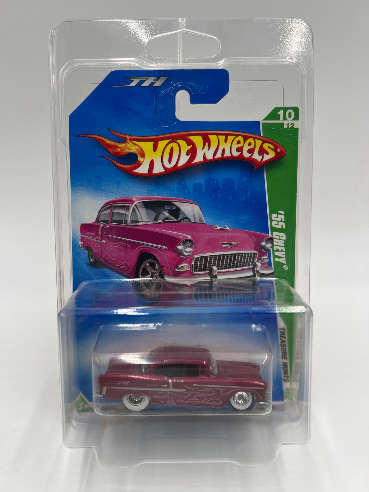 2009 Hot Wheels Super Treasure Hunt #52 55 Chevy Pink W/Protector