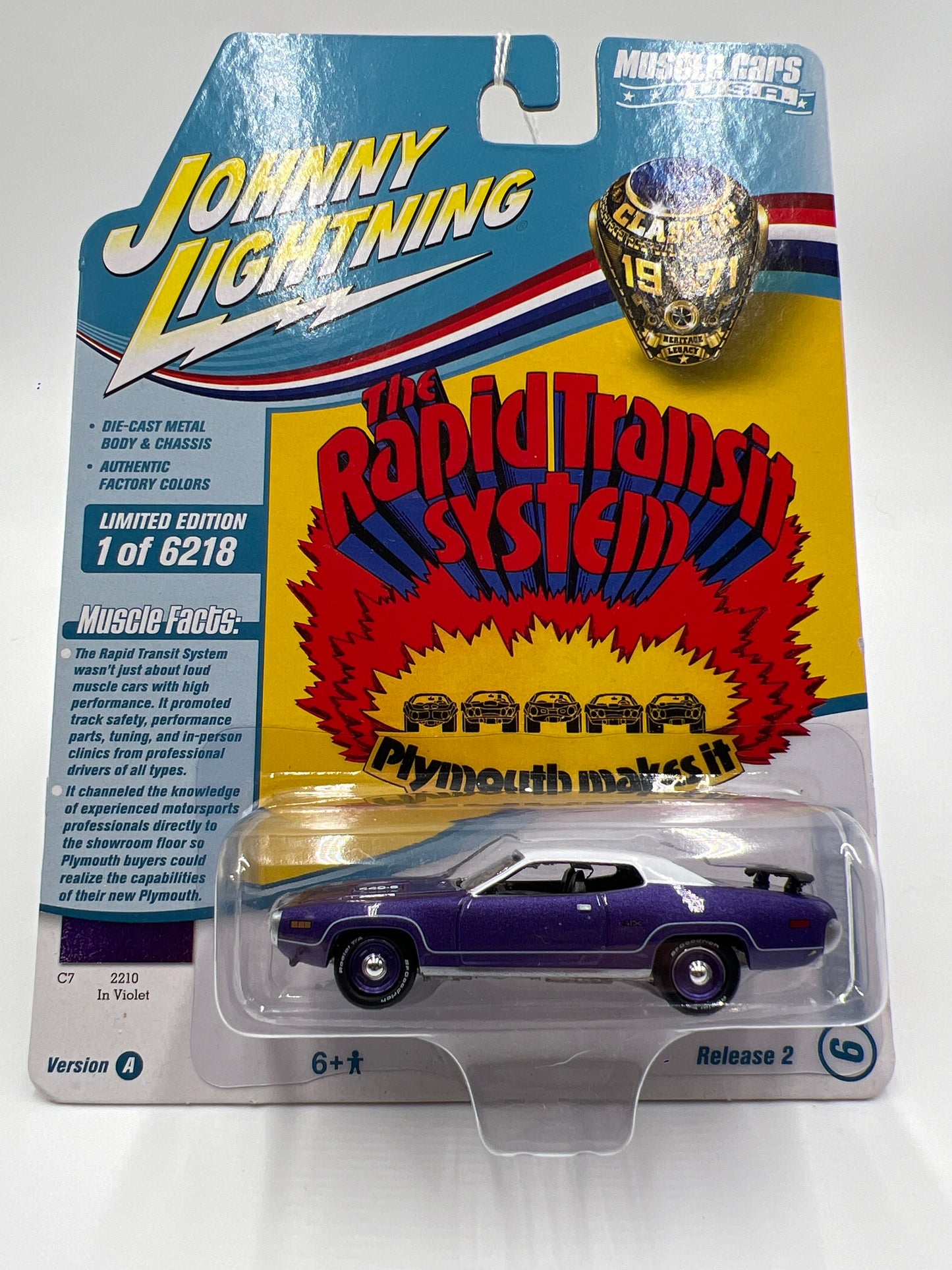 Johnny Lightning Muscle Cars U.S.A Class of 1971 Release 2 Version A 1971 Plymouth GTX In Violet Purple 229B