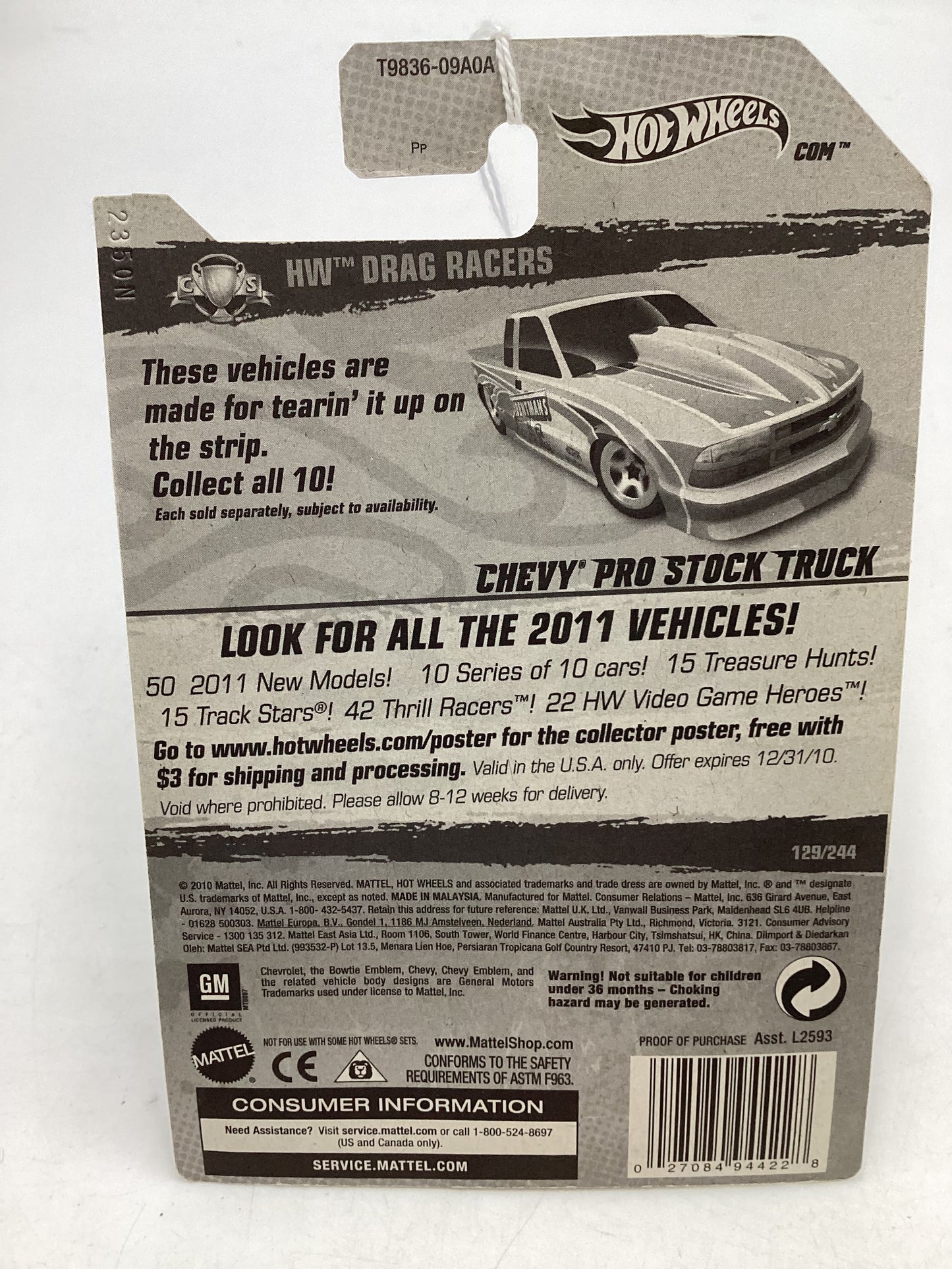 2011 Hot Wheels #129 Chevy Pro Stock Truck Silver 9H