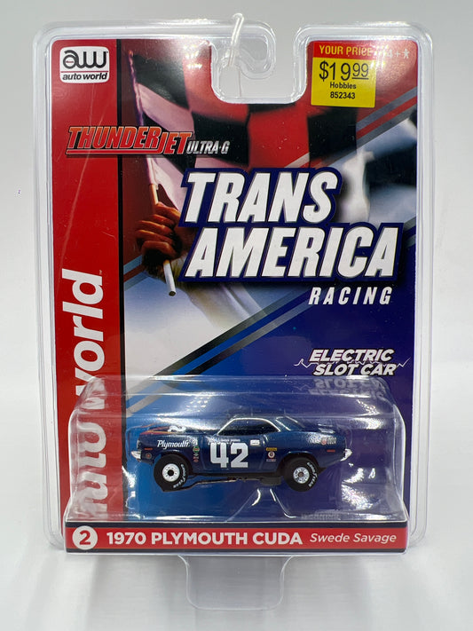 Auto World Thunderjet Ultra G #2 1970 Plymouth Cuda Swede Savage Blue