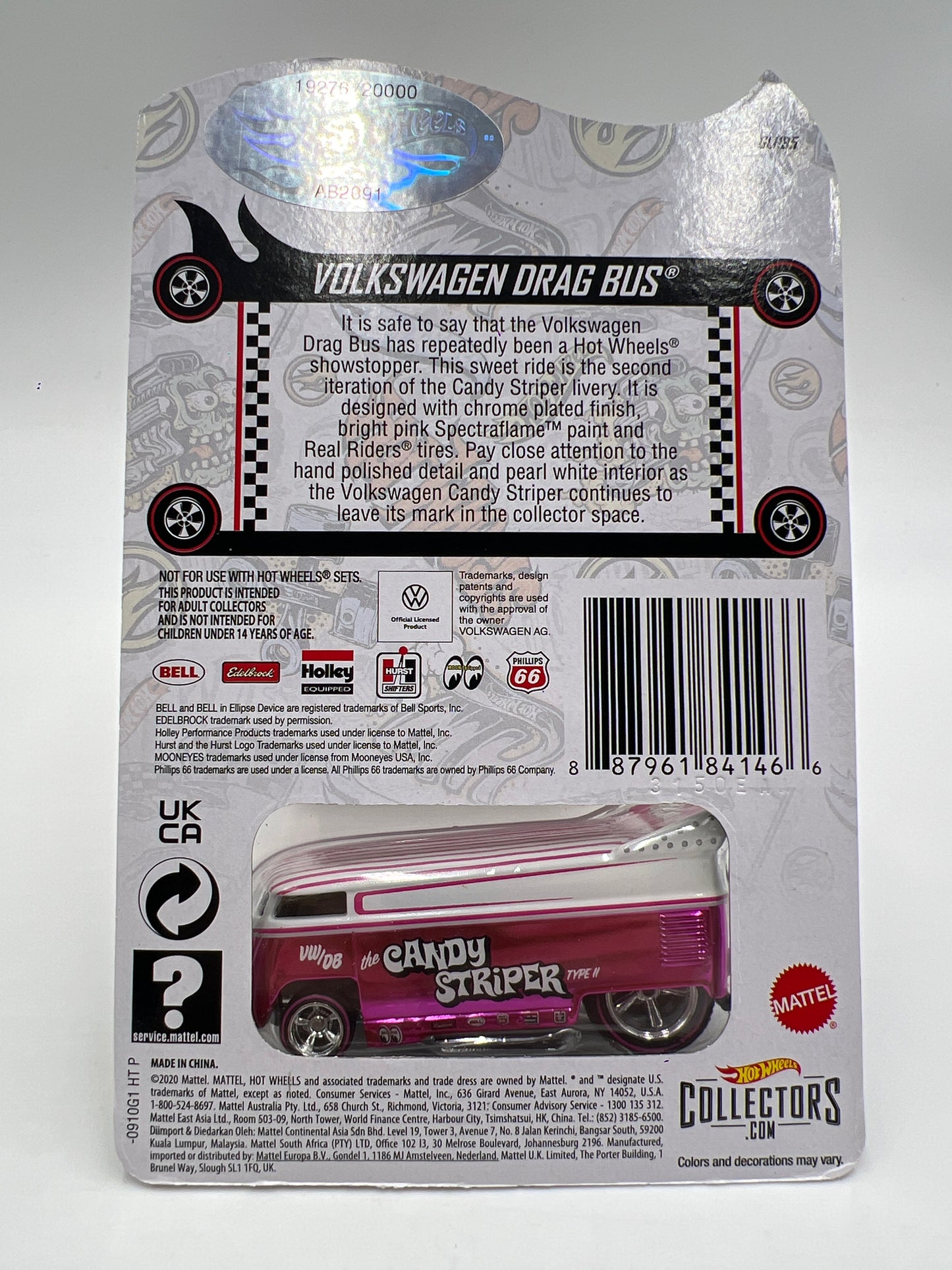 Hot Wheels RLC #19276/20000 Candy Striper Silver Logo Volkswagen Drag Bus Pink W/Protector
