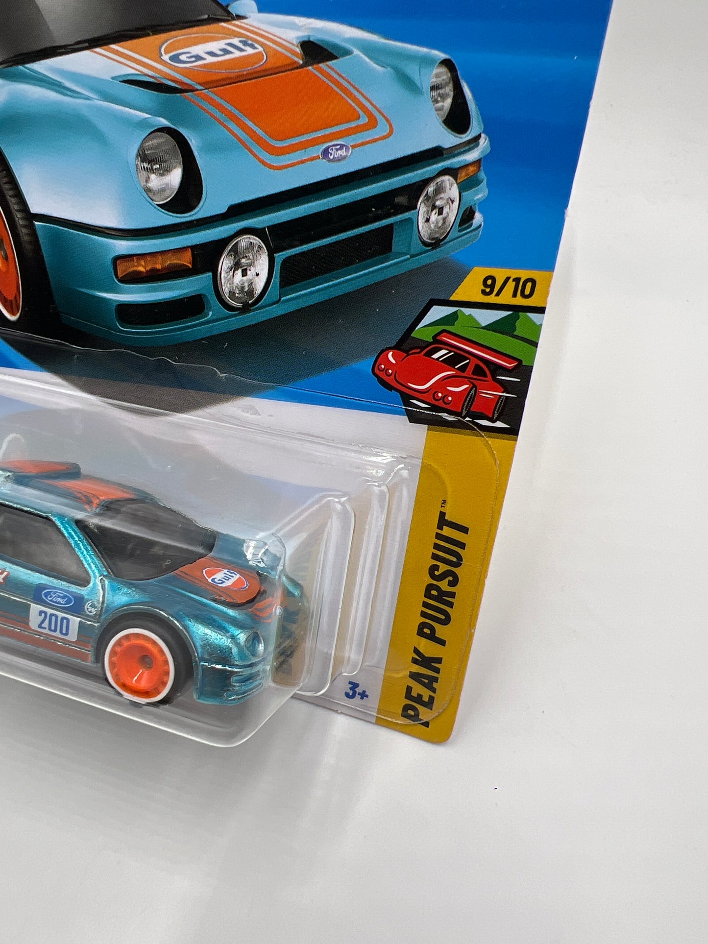 2025 Hot Wheels Super Treasure Hunt #247 Ford RS200 Gulf Blue W/Protector Intl Card