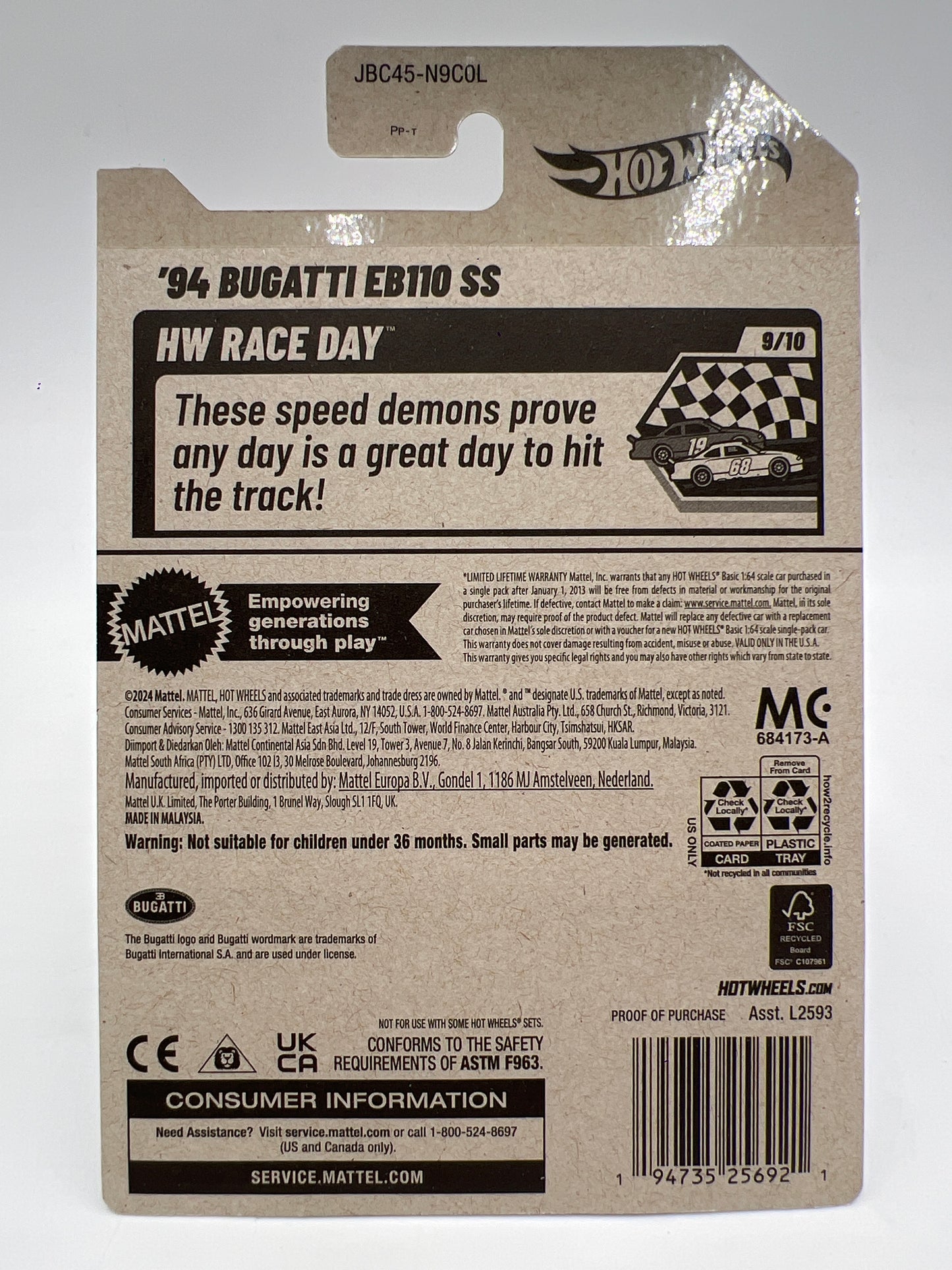 2025 Hot Wheels Factory Sealed Super Treasure Hunt #221 94 Bugatti EB110 SS Purple W/Protector