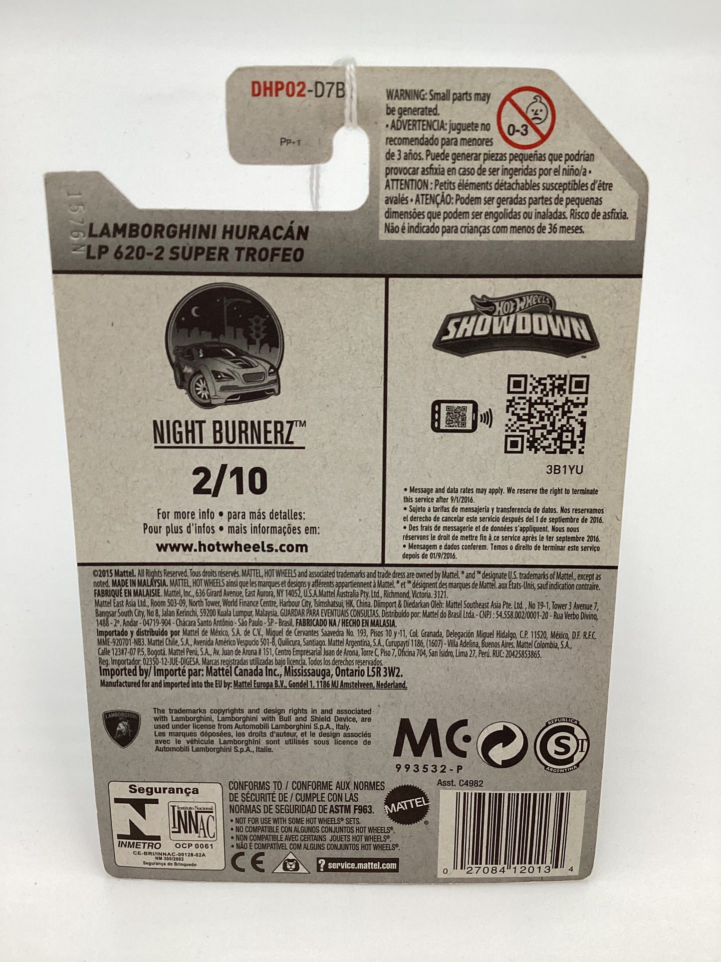 2016 Hot Wheels #82 Lamborghini Huracan LP 620-2 Super Trofeo Gray Intl. Card 101G