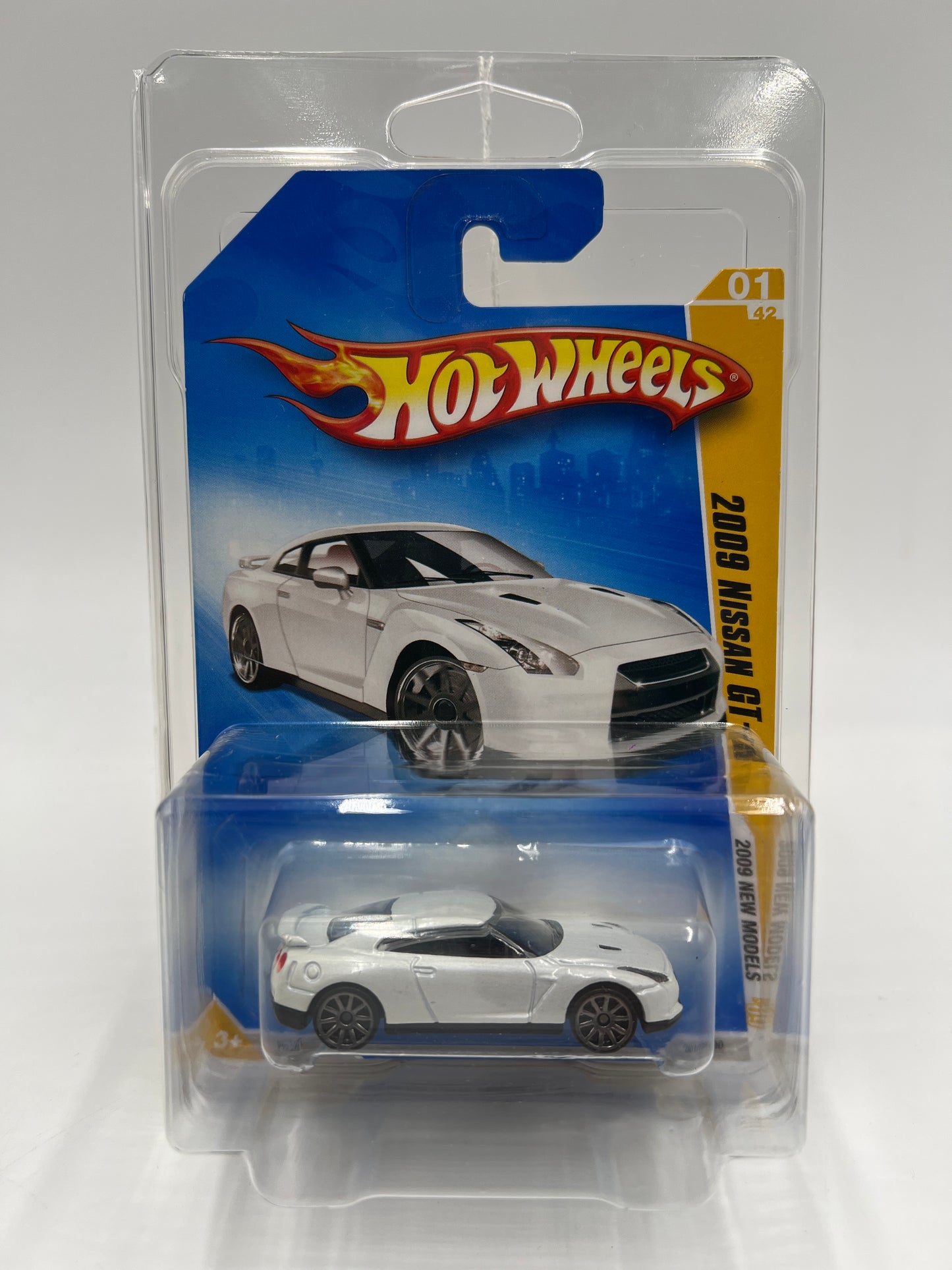 2009 Hot Wheels New Models #1 2009 Nissan GT-R White Smoked Chrome Wheel Variation W/Protector