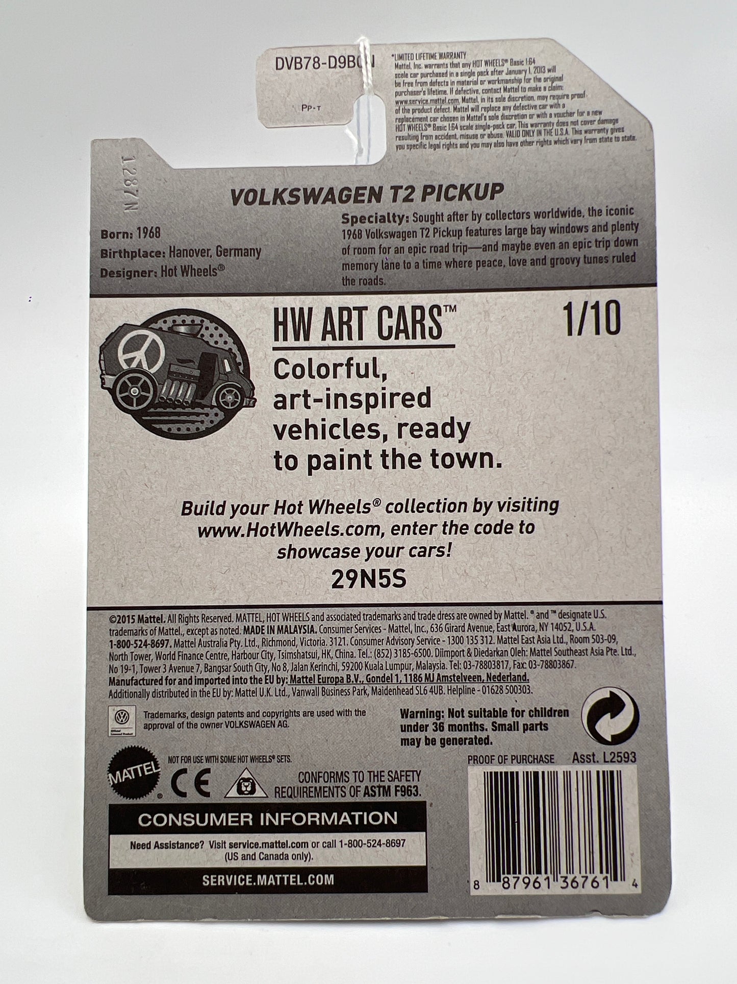 2017 Hot Wheels Art Cars #295 Volkswagen T2 Pickup White 96G