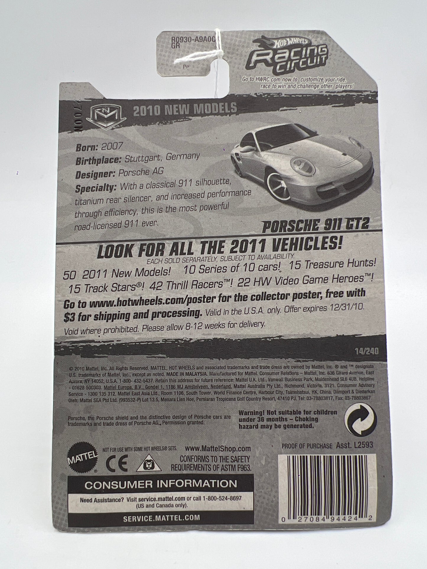 2010 Hot Wheels New Models #14 Porsche 911 GT2 Silver SR