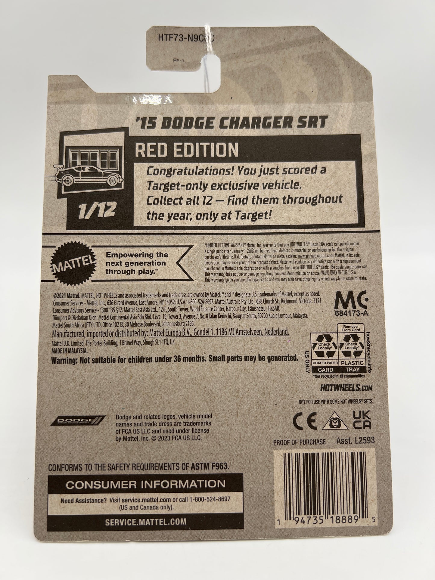 2024 Hot Wheels Target Exclusive Red Edition #7 15 Dodge Charger SRT White 147A