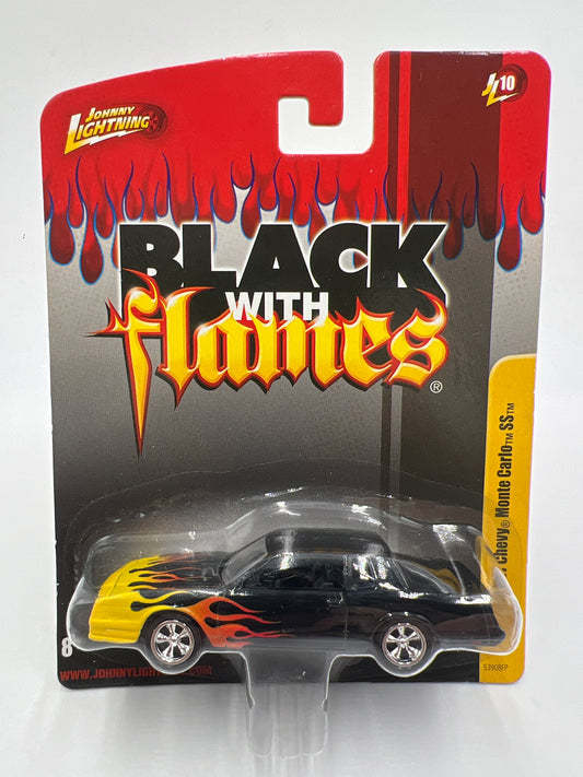 Johnny Lightning Small Card Black With Flames 1987 Chevy Monte Carlo SS W/Protector