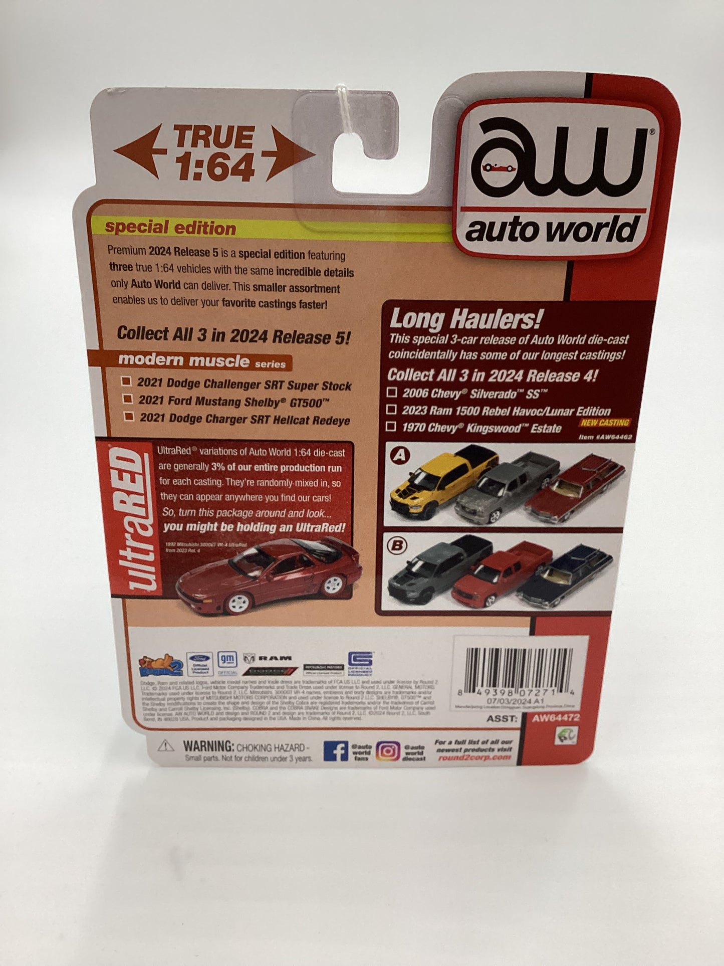 Auto World Modern Muscle Release 5 Version A 2021 Dodge Challenger SRT Super Stock Red Ultra Red Chase