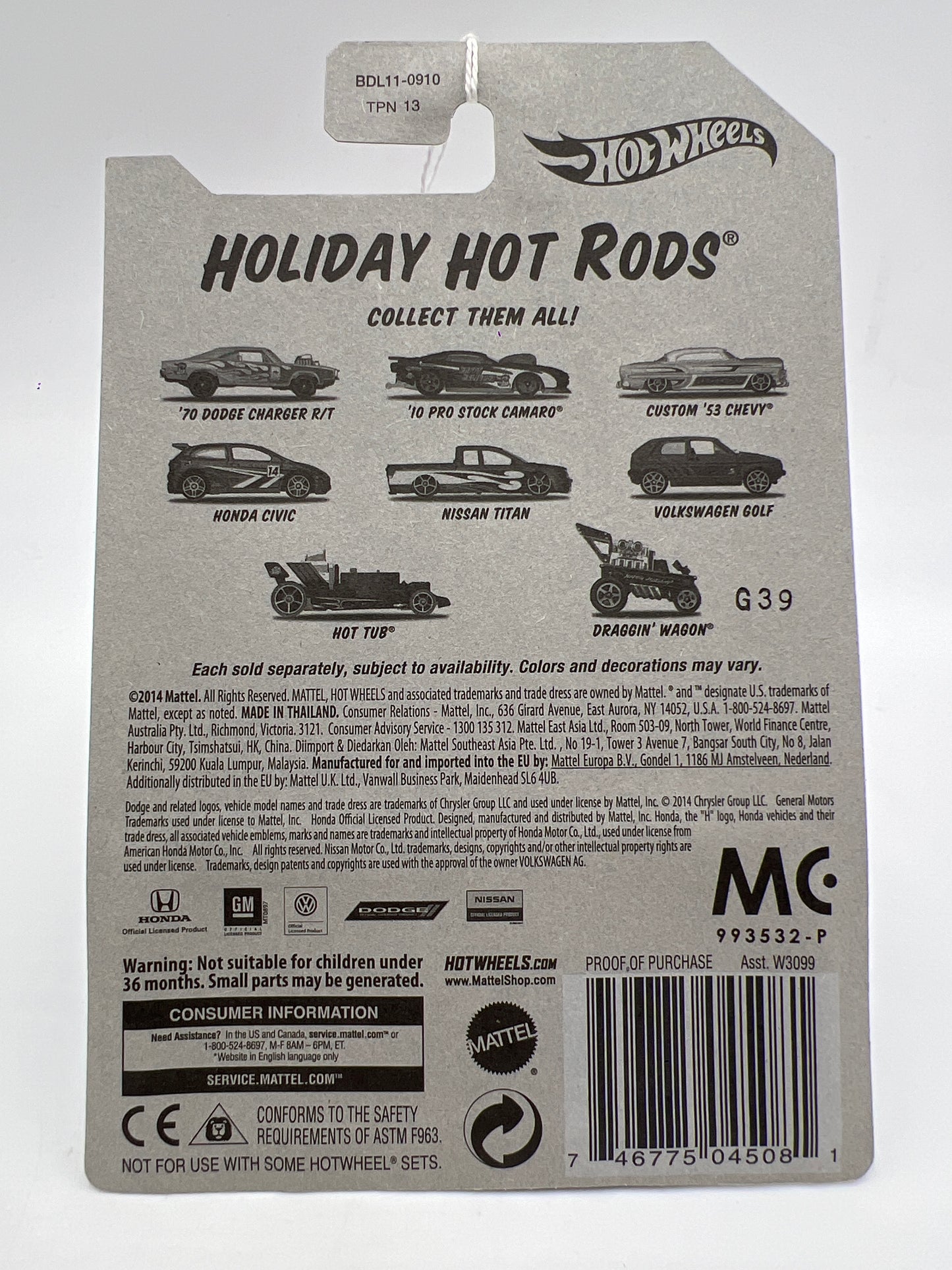 2014 Hot Wheels Holiday Hot Rods #5 Honda Civic Red 158A