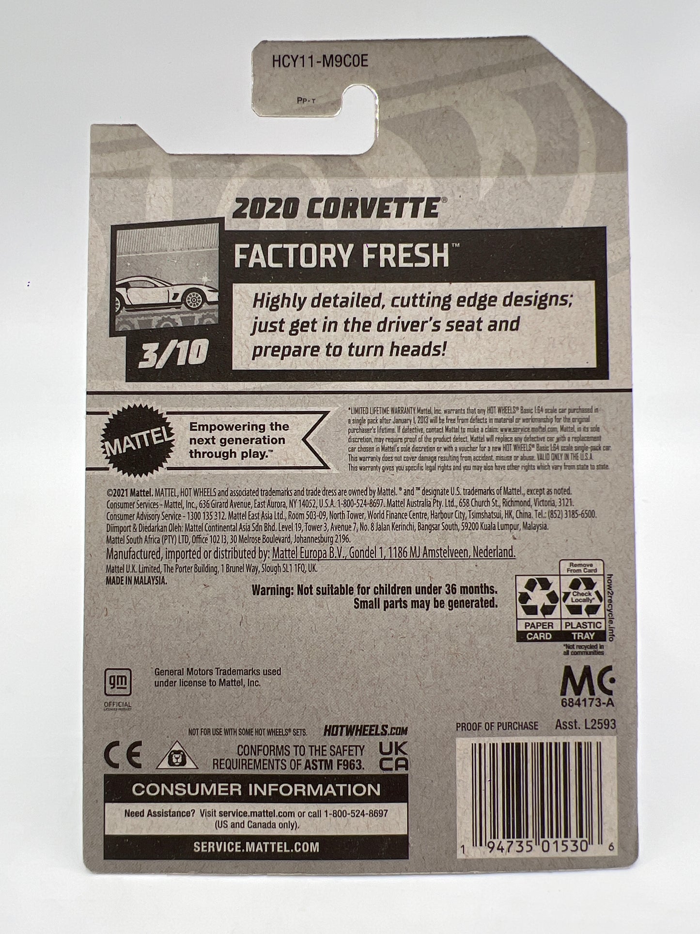 2022 Hot Wheels Super Treasure Hunt #106 2020 Corvette Blue W/Protector