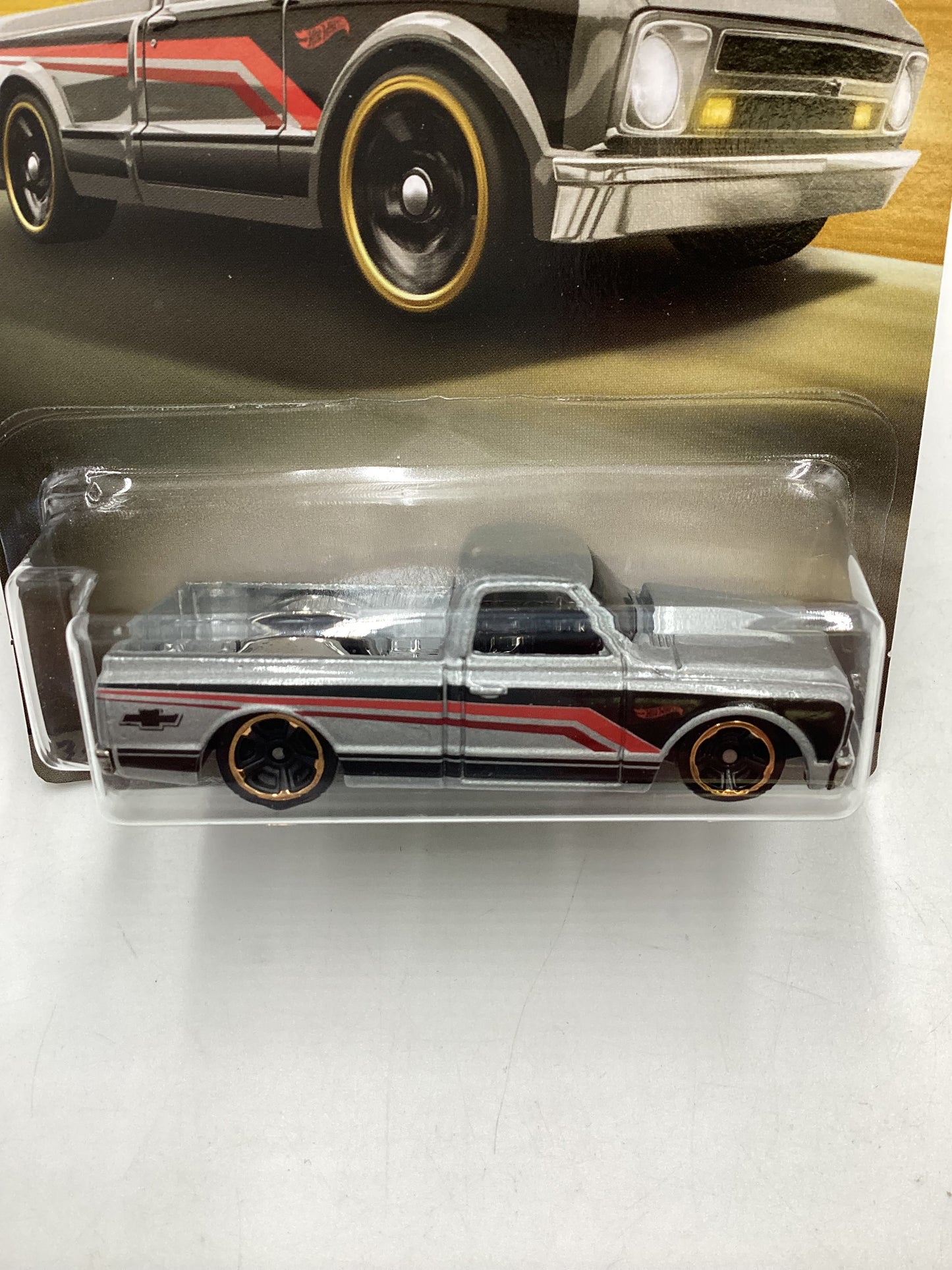 Hot Wheels Walmart 100 Years Chevy #3 67 Chevy C10 Silver card not perfect 161S