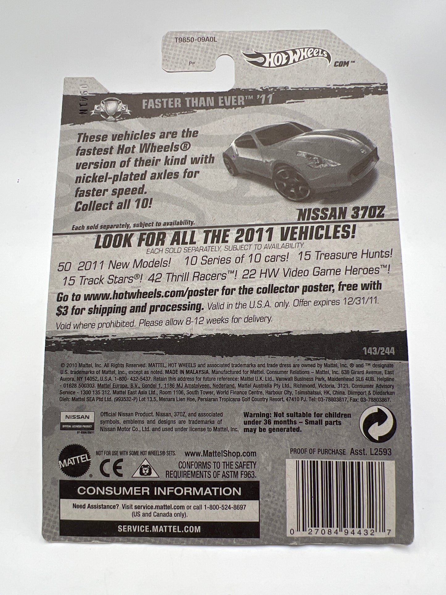 2011 Hot Wheels Faster Than Ever #143 Nissan 370Z Red W/Protector See Description