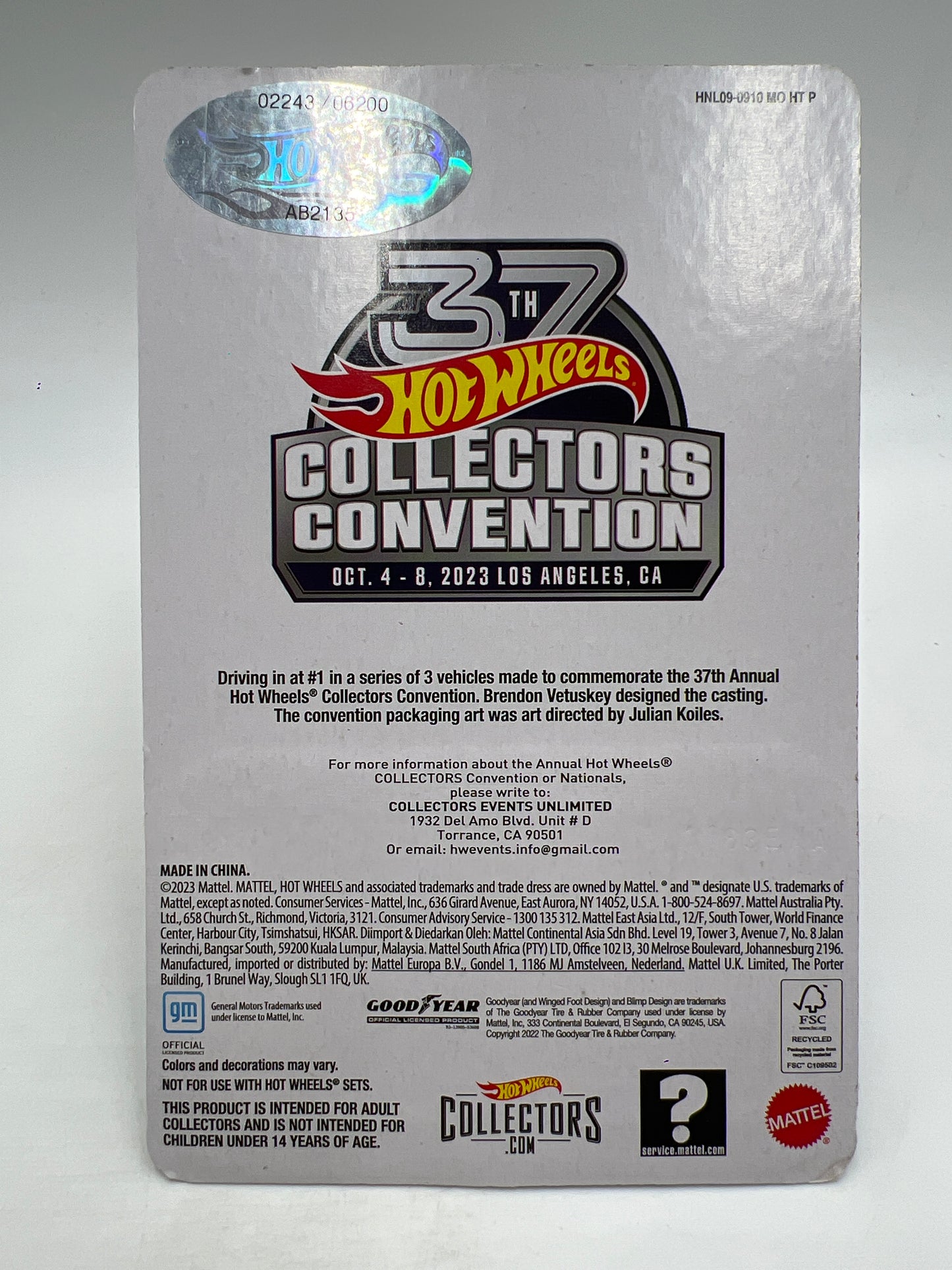 2023 Hot Wheels 37th Annual Collectors Convention LA #2243/6200 1990 Chevy 454 SS Silver W/Protector