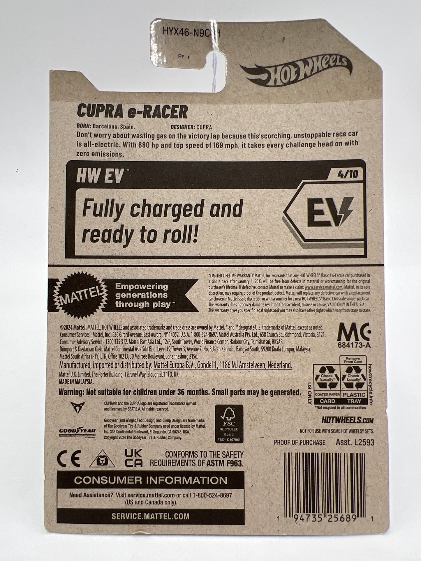 2025 Hot Wheels H Case HW EV #72 Cupra e-Racer Gray 114i