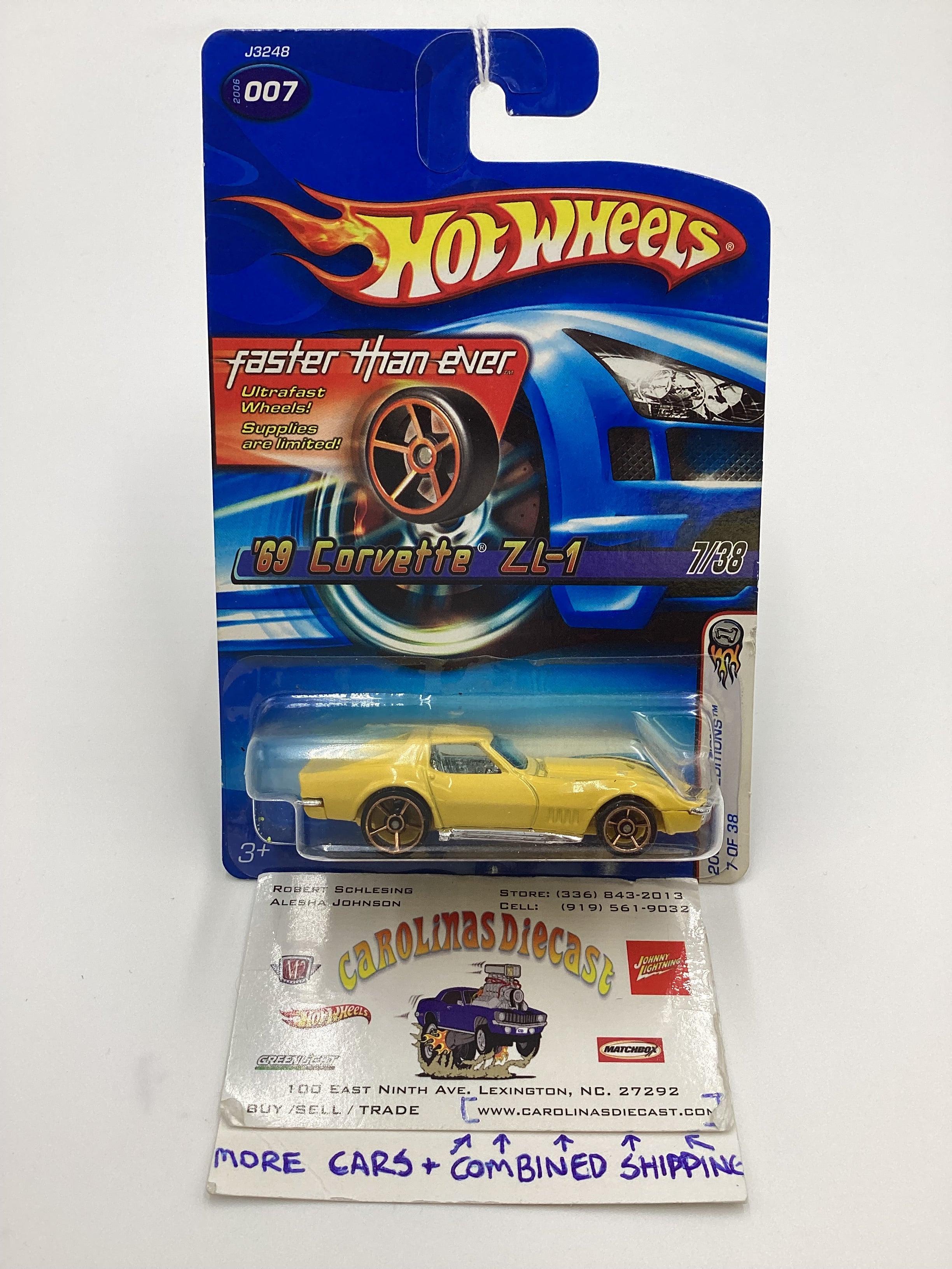 ホットウィール　シボレー・コルベット　ZL-1　1969  イエロー 1/18 Corvette 1969 Yellow ZL1 Hot Wheels 1:18 th Diecast Model Car '69