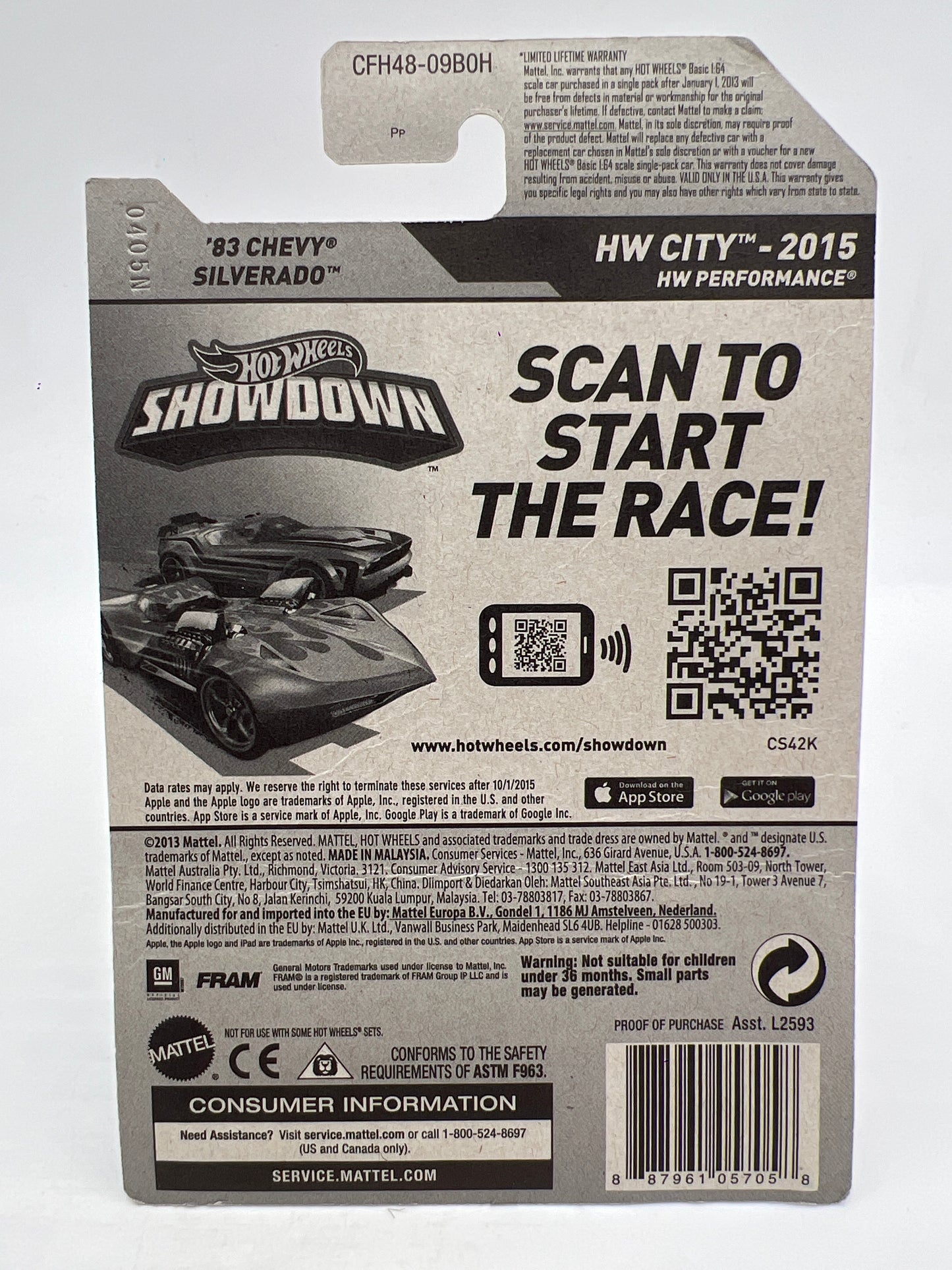 2015 Hot Wheels City #16 83 Chevy Silverado Fram Orange W/Protector Bad Card