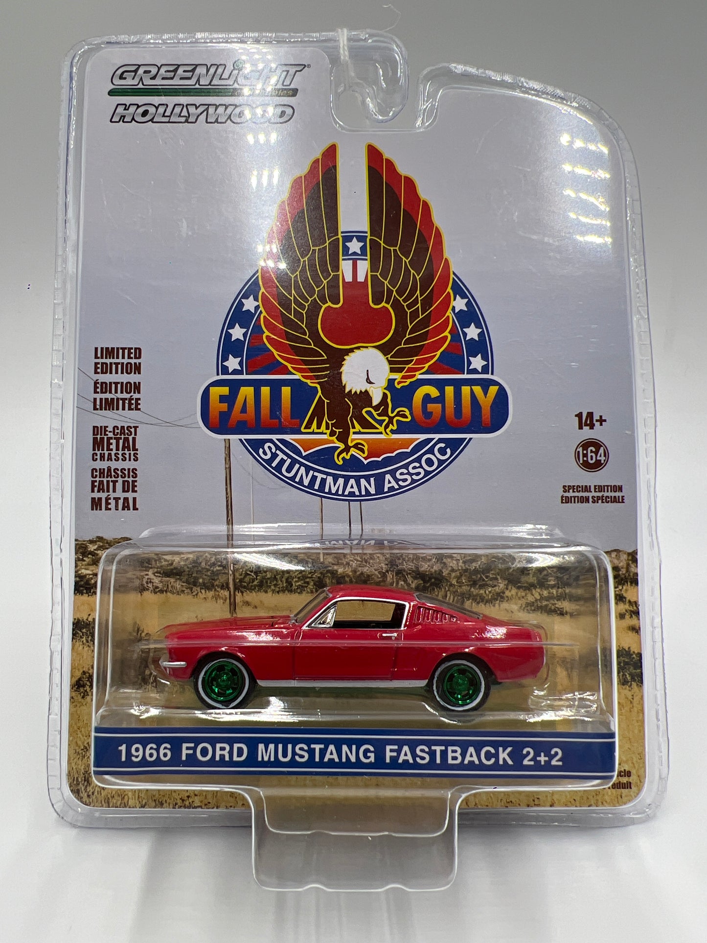 Greenlight Hollywood Fall Guy Stuntman CHASE 1966 Ford Mustang Fastback 2+2 Red