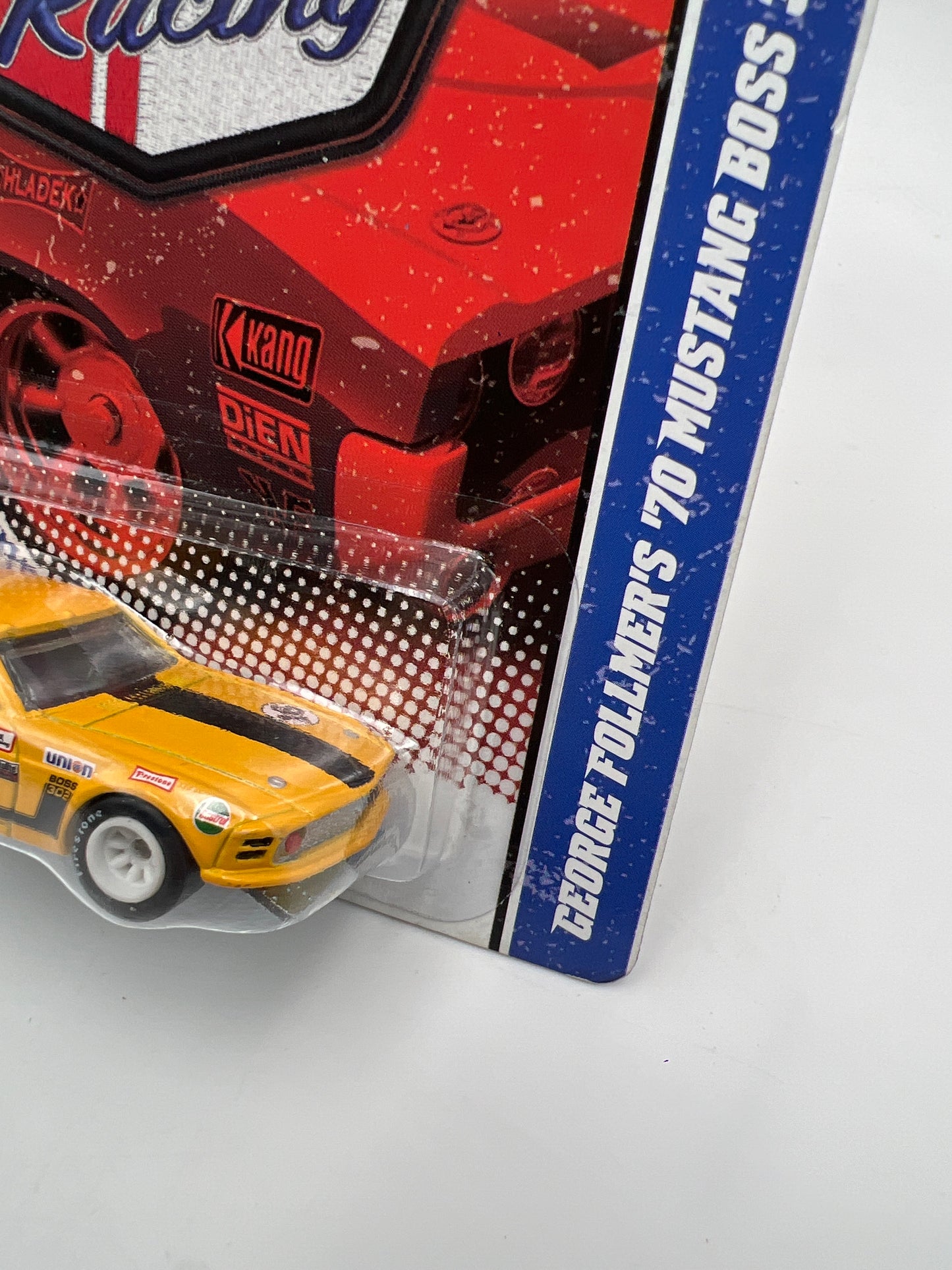 Hot Wheels Premium Vintage Racing #9 George Follmers 70 Mustang Boss 302 Yellow W/Protector