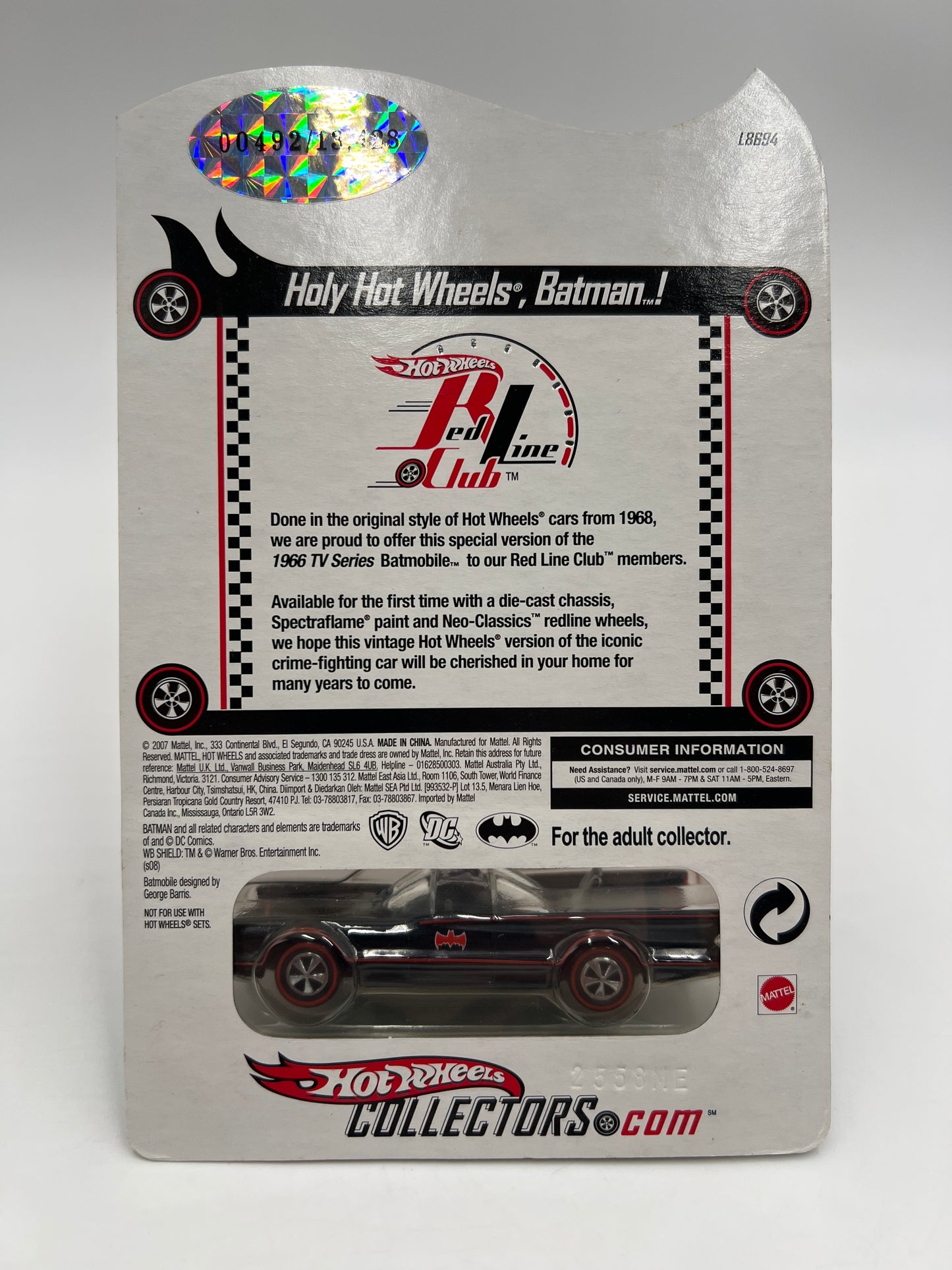 2008 Hot Wheels RLC Club Exclusive 492/13428 1966 TV Series Batmobile Black W/Protector
