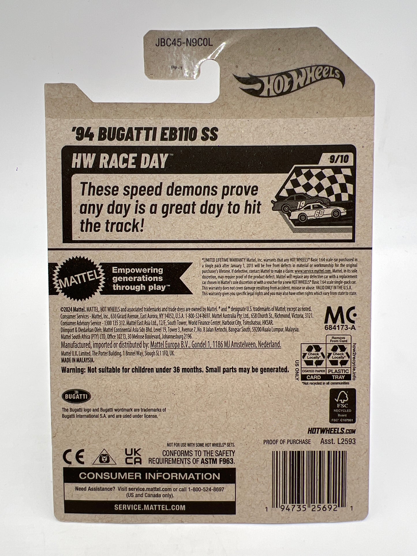 2025 Hot Wheels Super Treasure Hunt #221 94 Bugatti EB110 SS Purple W/Protector