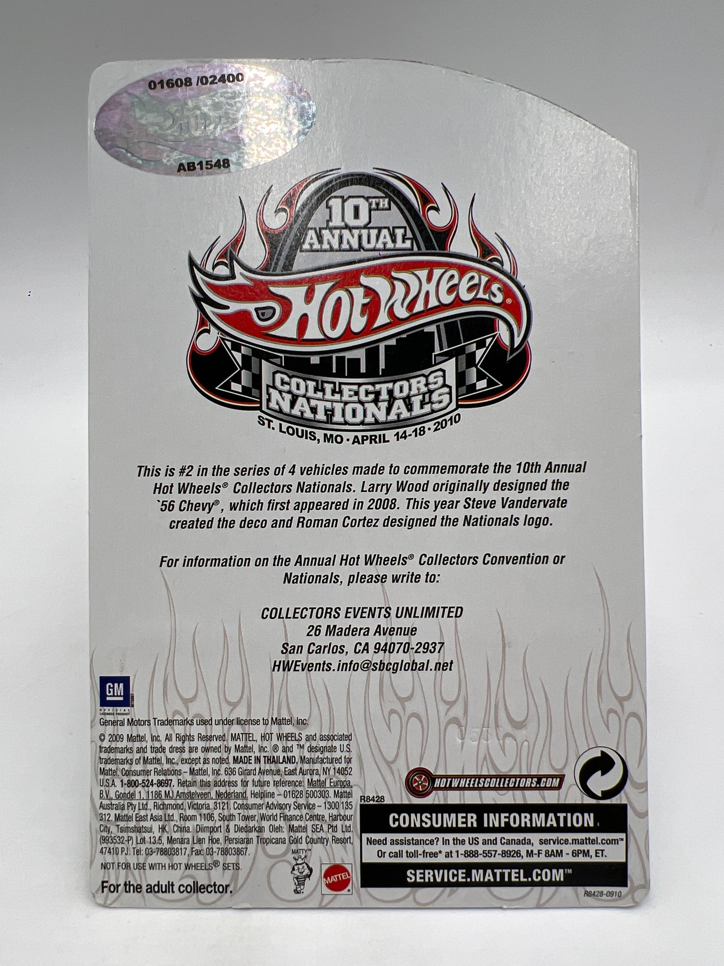 2010 Hot Wheels 10th Annual Collectors Nationals MO #1608/2400 56 Chevy W/Protector