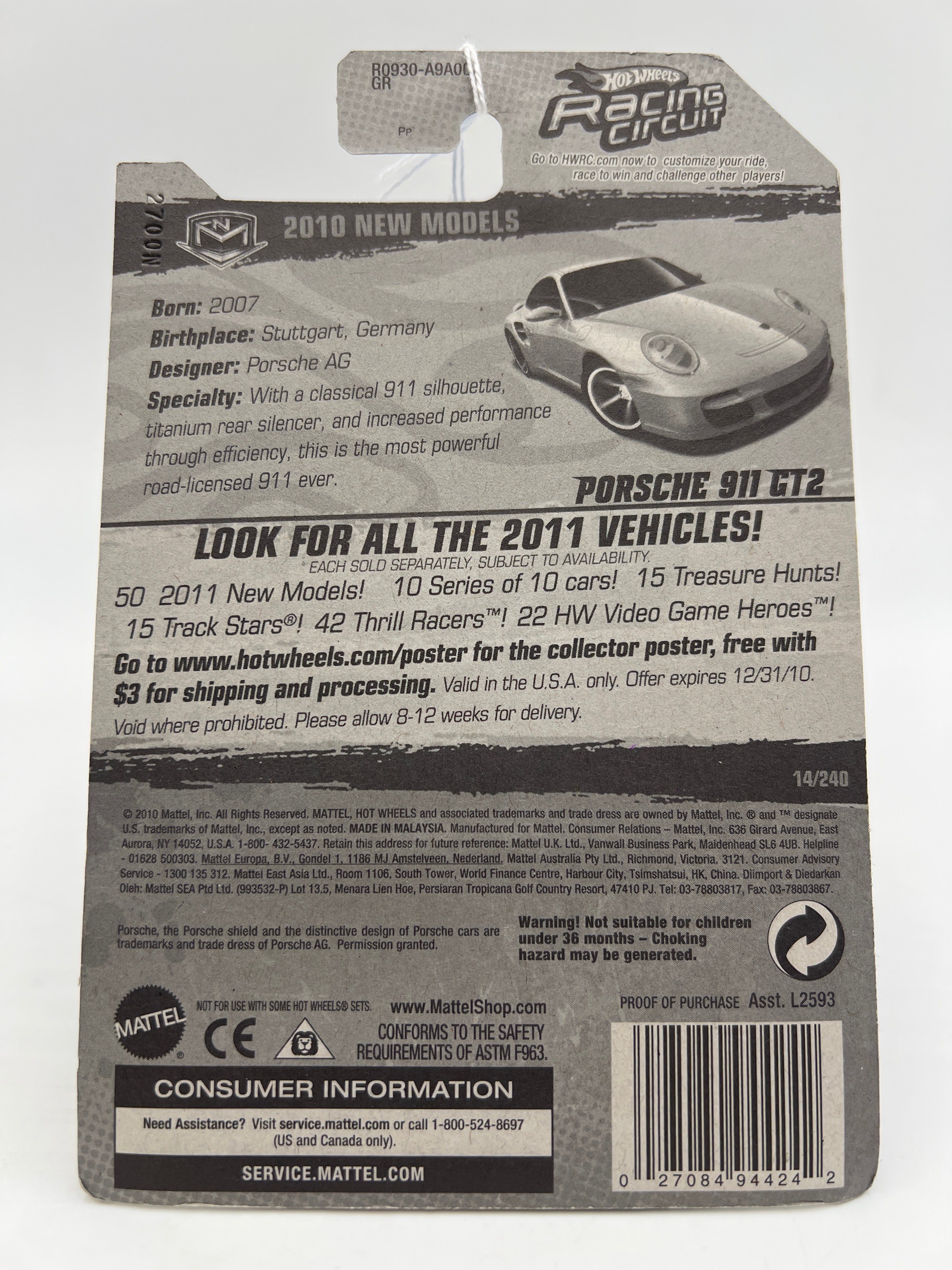 2010 Hot Wheels New Models #14 Porsche 911 GT2 Silver SR