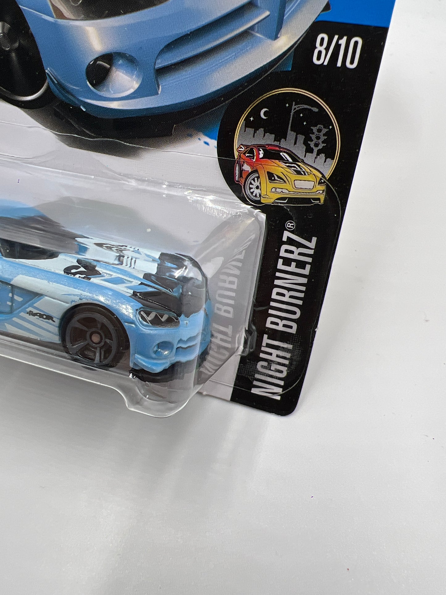 2017 Hot Wheels Night Burnerz Dodge Viper SRT10 ACR Light Blue (Card Not Perfect) 140C