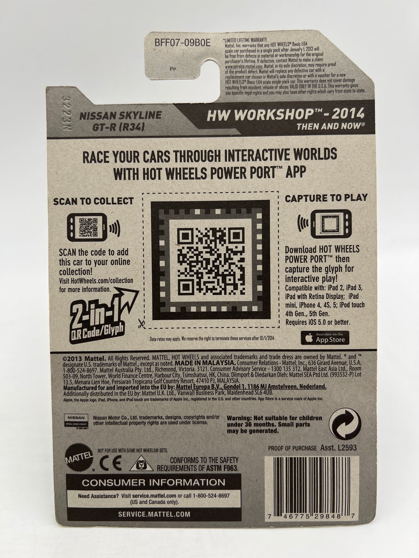 2014 Hot Wheels Workshop #230 Nissan Skyline GT-R R34 Black W/Protector