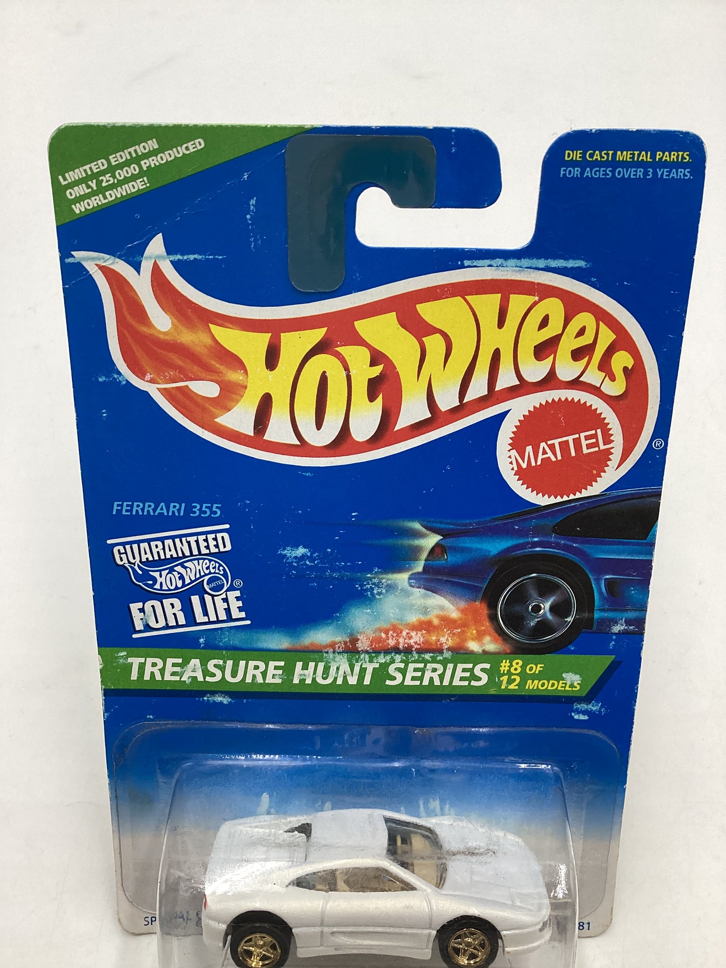 1996 Hot Wheels Treasure Hunt Series 8/12 Ferrari 355 White #435 *Bad Card* W/Protector