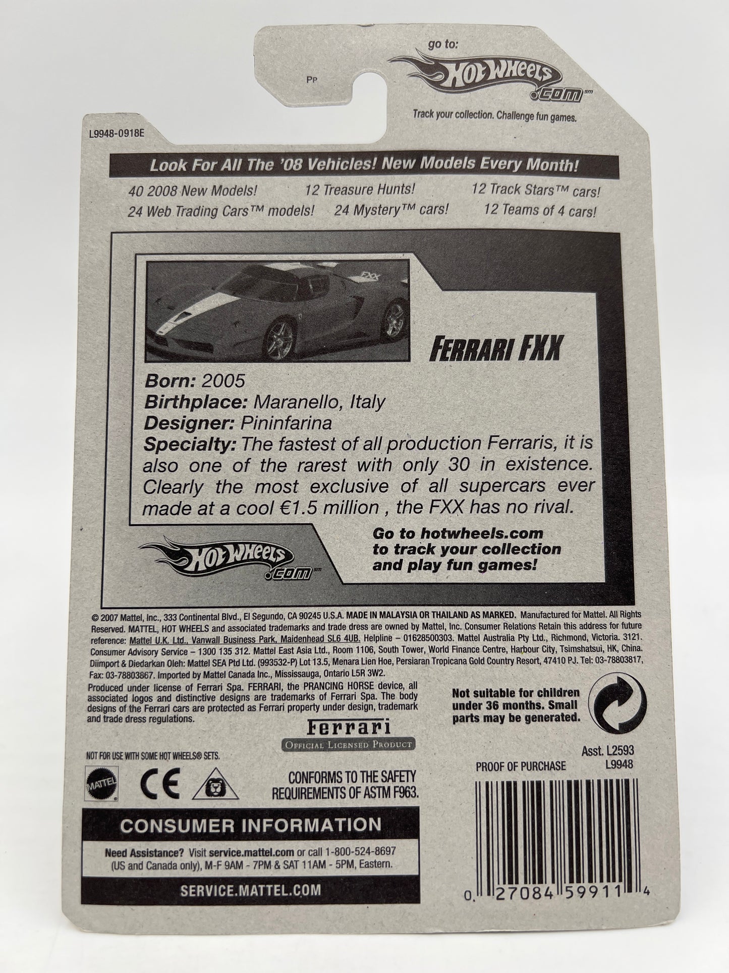 2008 Hot Wheels New Models #33 Ferrari FXX Red W/Protector SR