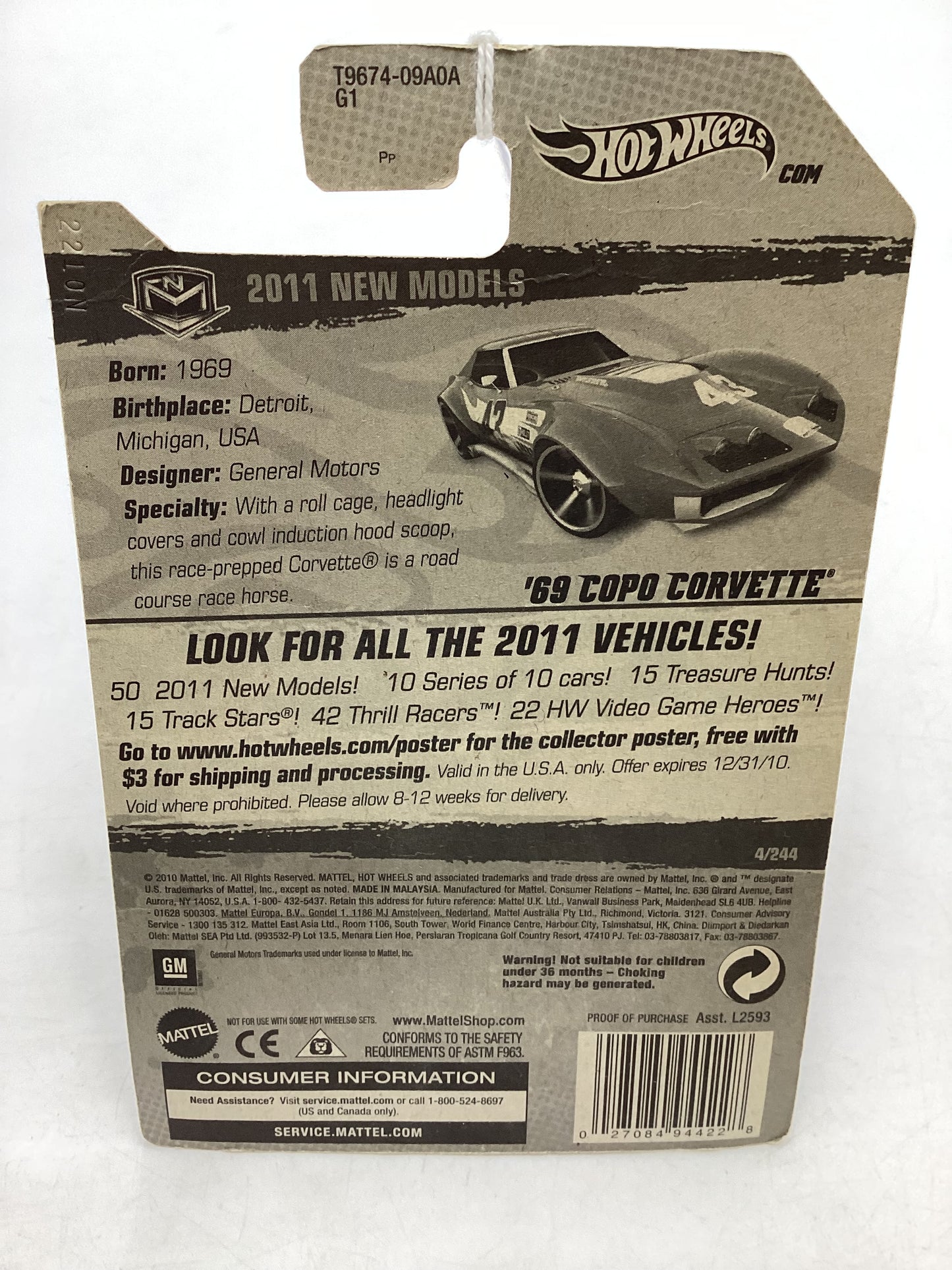 2011 Hot wheels #4 69 Copo Corvette Blue 12F