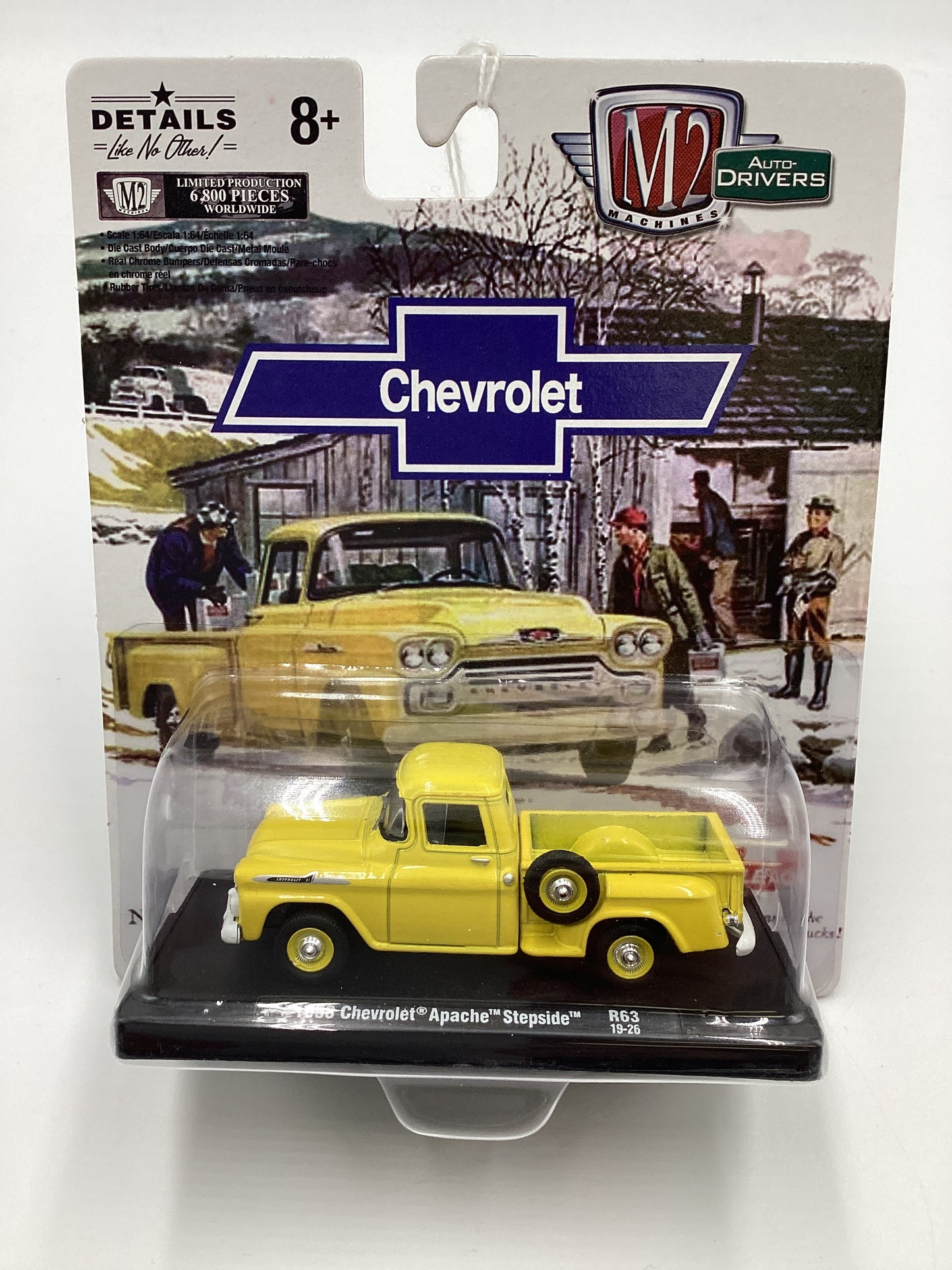 M2 Machines Auto Drivers Chevrolet 1958 Chevrolet Apache Stepside R63 Yellow 189A