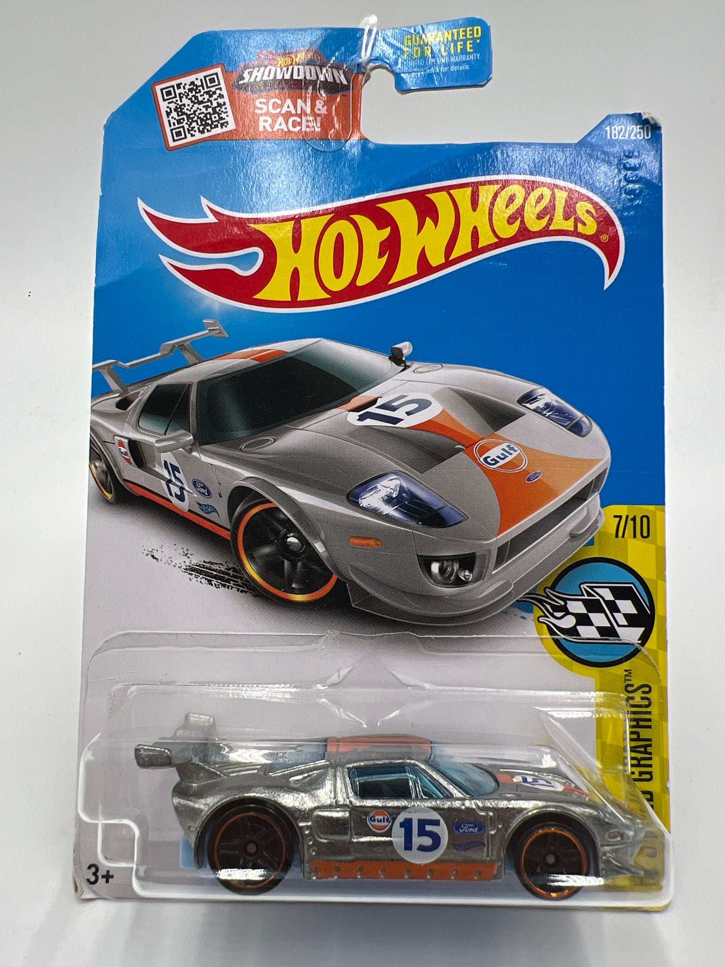 2016 Hot Wheels Walmart Exclusive Zamac #182 Ford GT Gulf Bad Card 145C