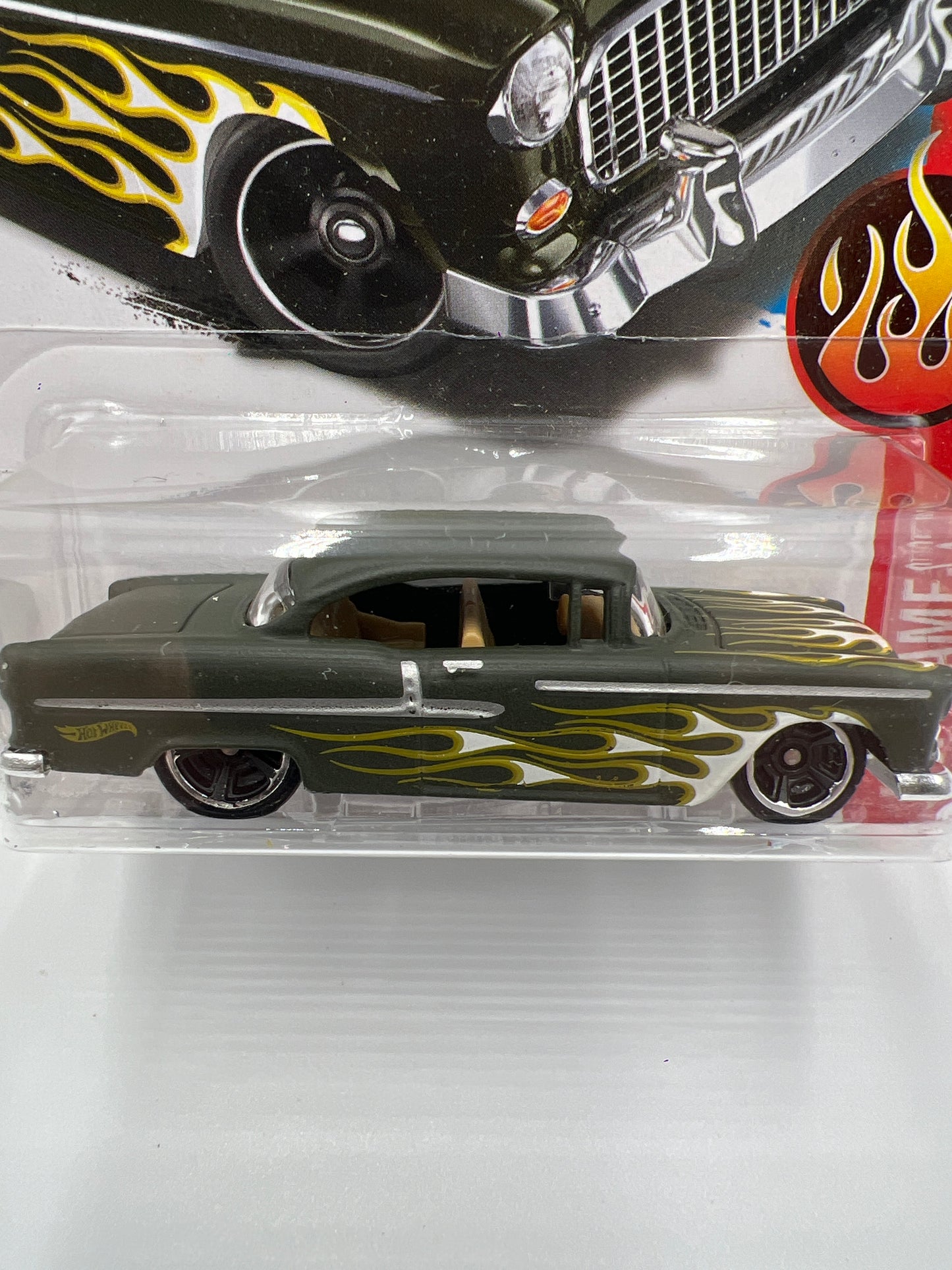 2017 Hot Wheels Kmart Exclusive HW Flames 55 Chevy Dark Green 238F